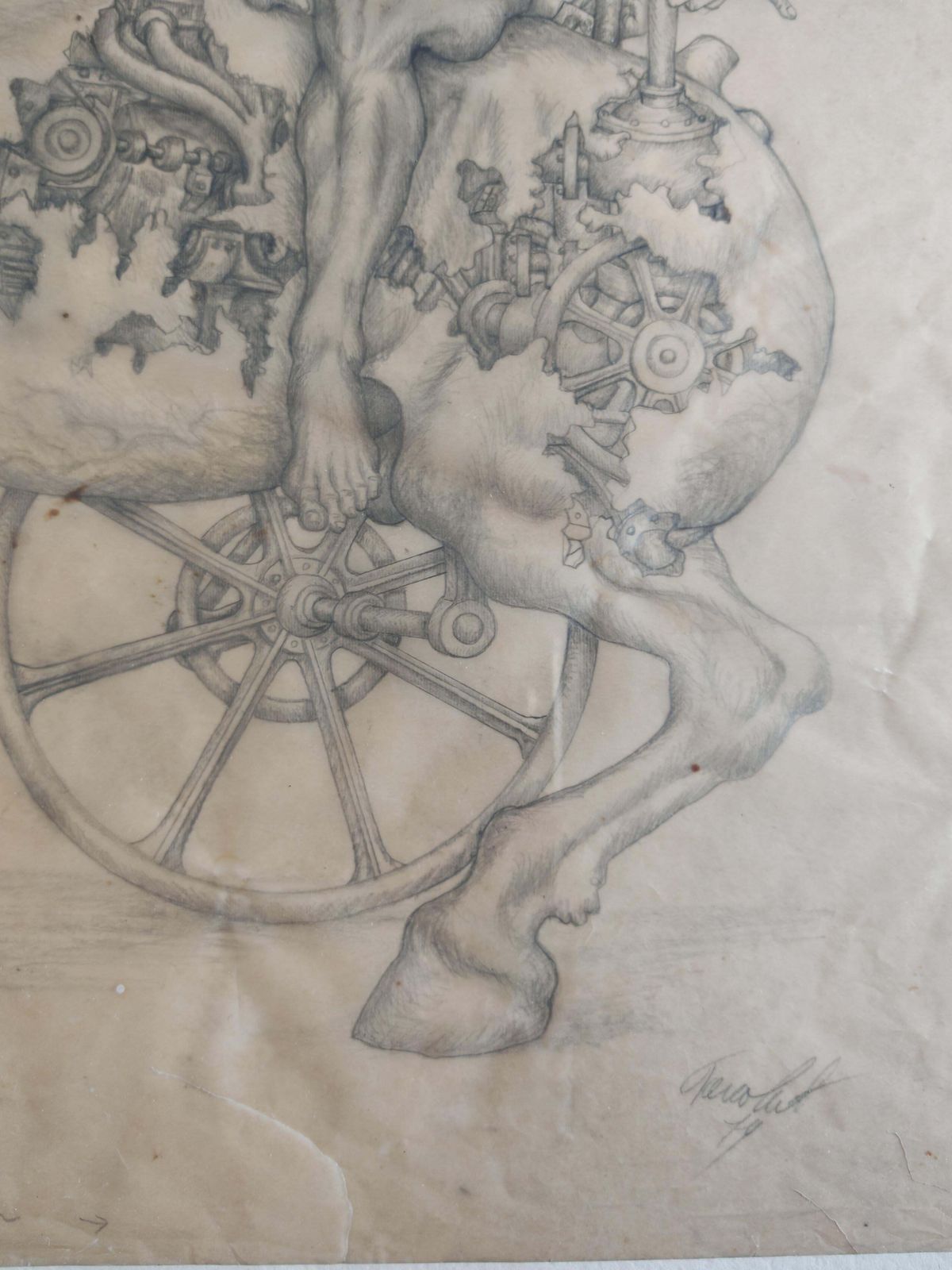 Figurative Composition With Mechanical Motifs, Pencil On Paper By Dusan Gakovic photo vinterior