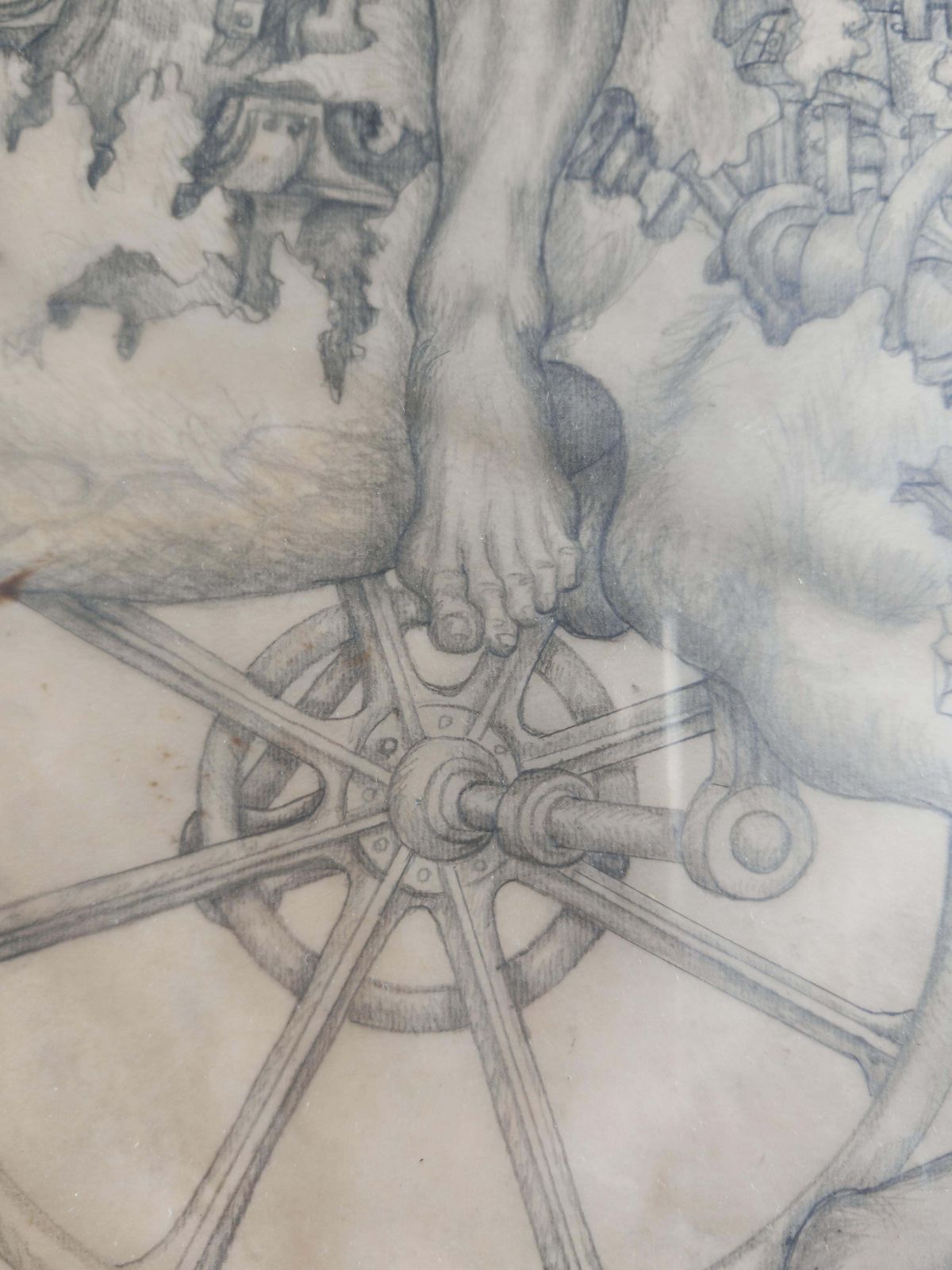 Figurative Composition With Mechanical Motifs, Pencil On Paper By Dusan Gakovic photo buy