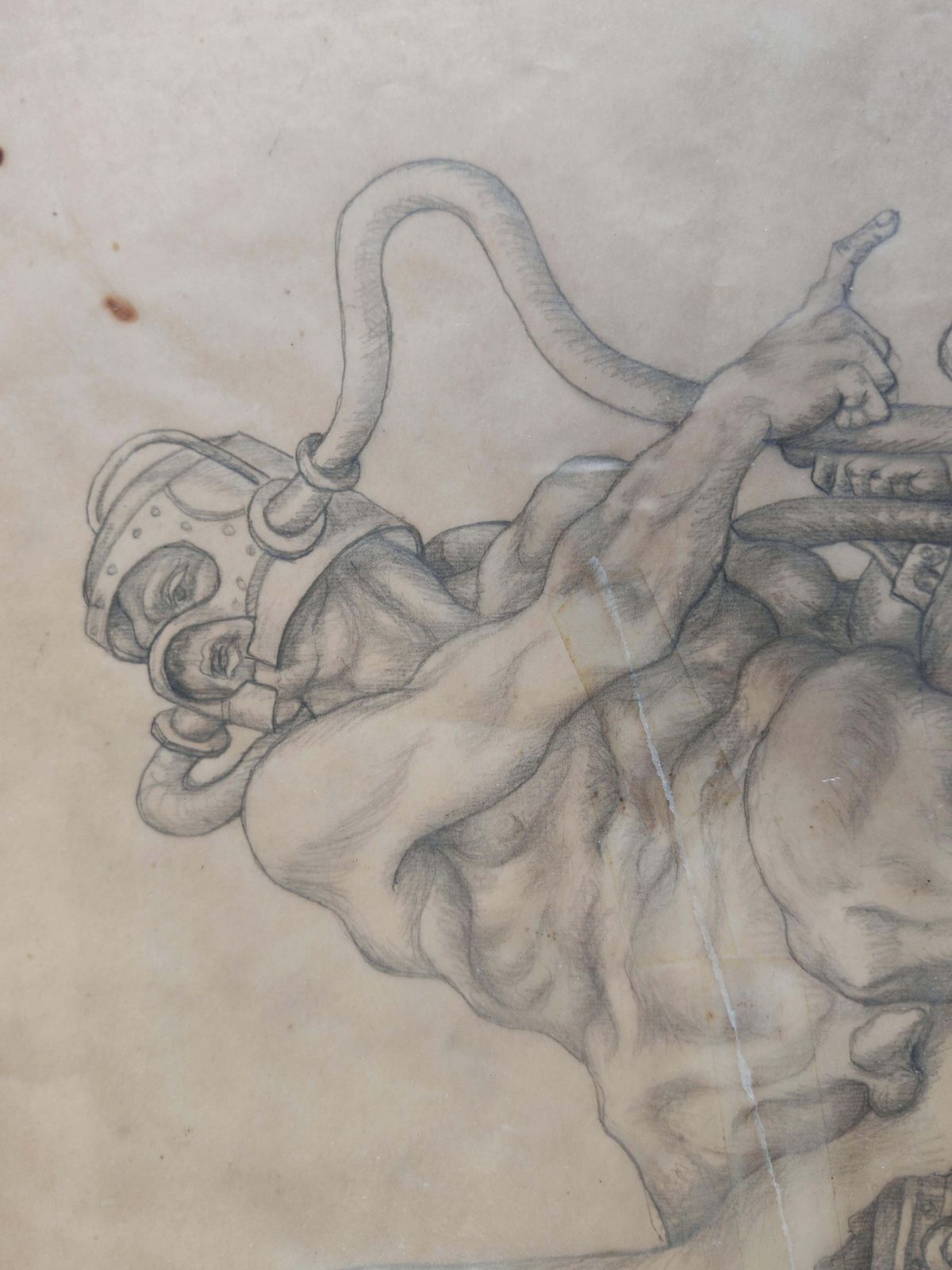 Figurative Composition With Mechanical Motifs, Pencil On Paper By Dusan Gakovic photo vintage