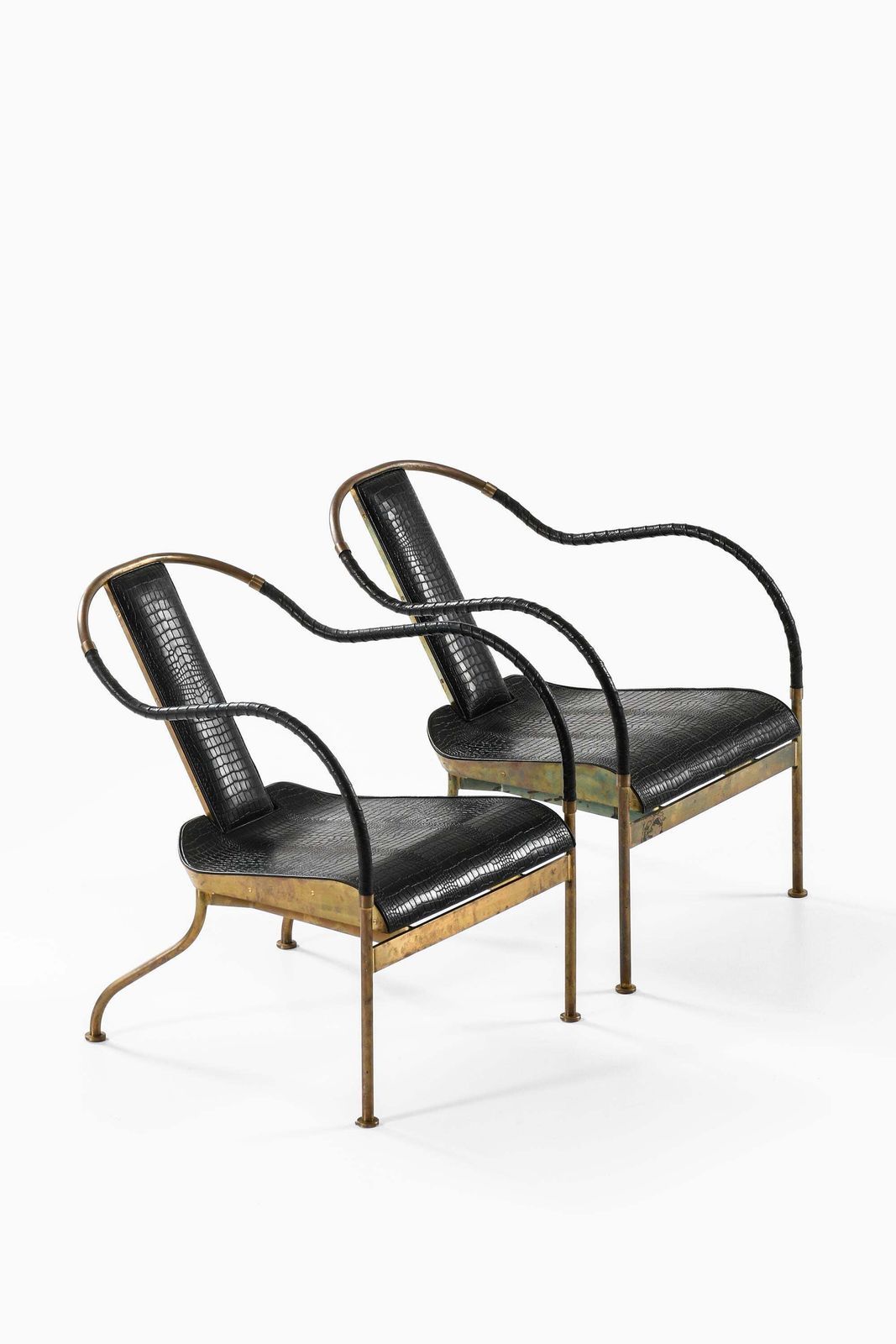 Furniture Set Of 2 "El Rey" Easy Chairs In Brass And Leather By Mats Theselius, 1999 photo