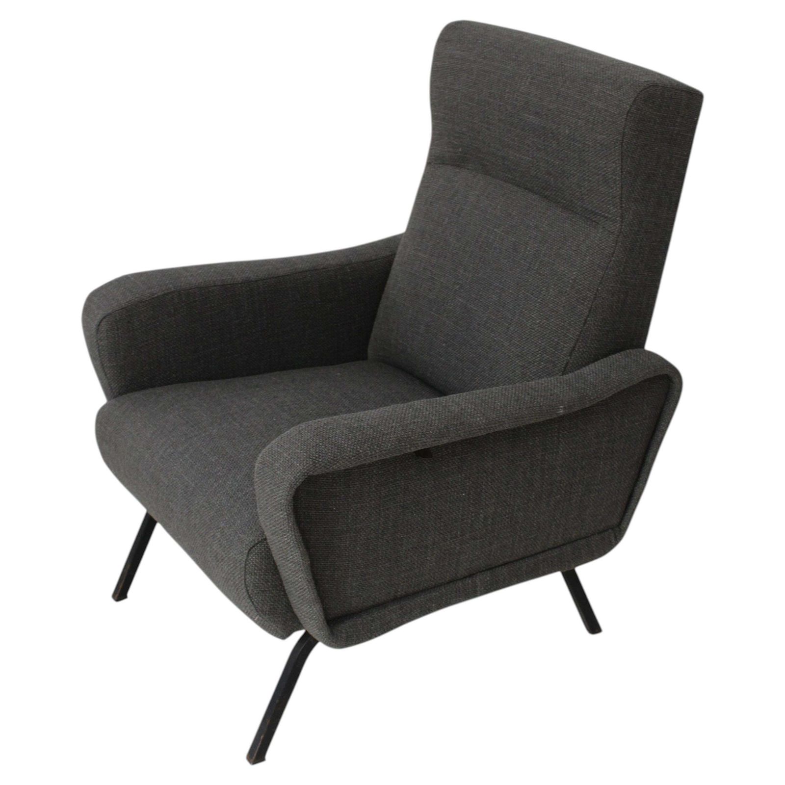 Mid Century Modern Reclining Armchair In Gray Fabric, Italy, 1950