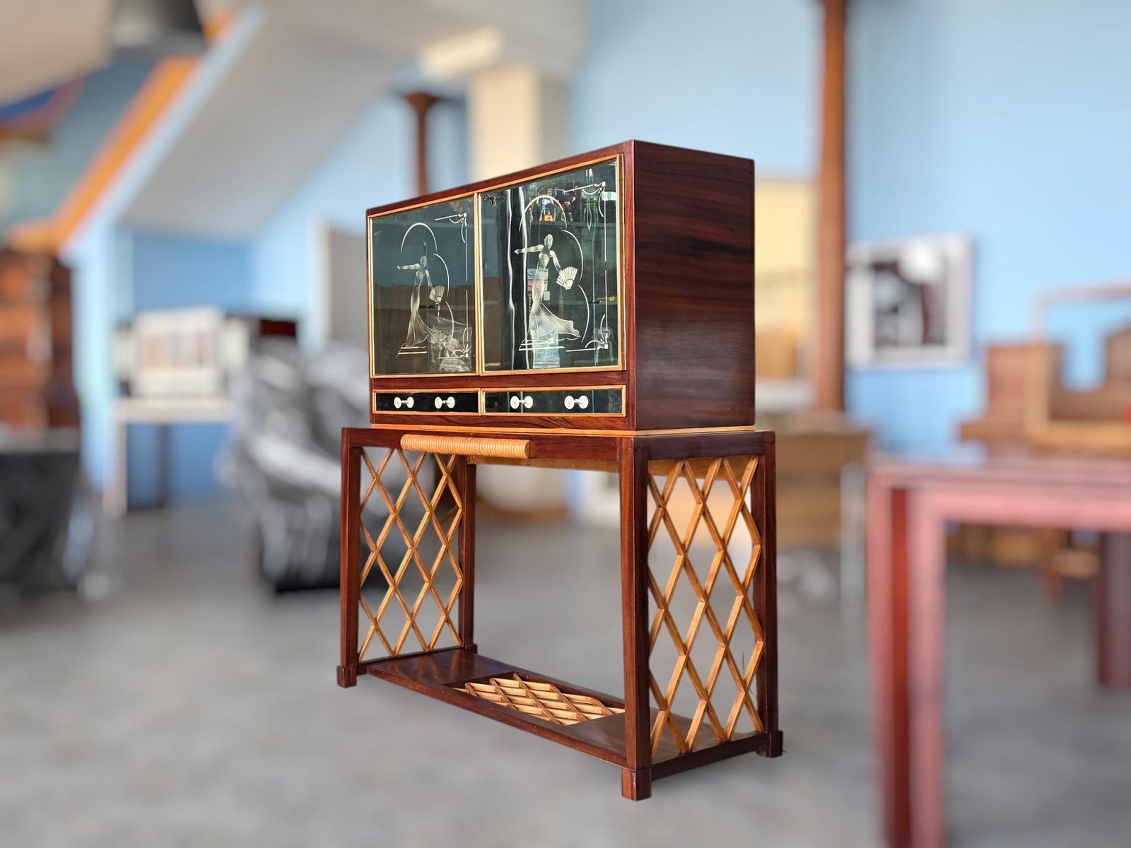 Italian Art Deco Rationalist Mirrored Sideboard Or Cabinet Bar, 1930s photo Furniture