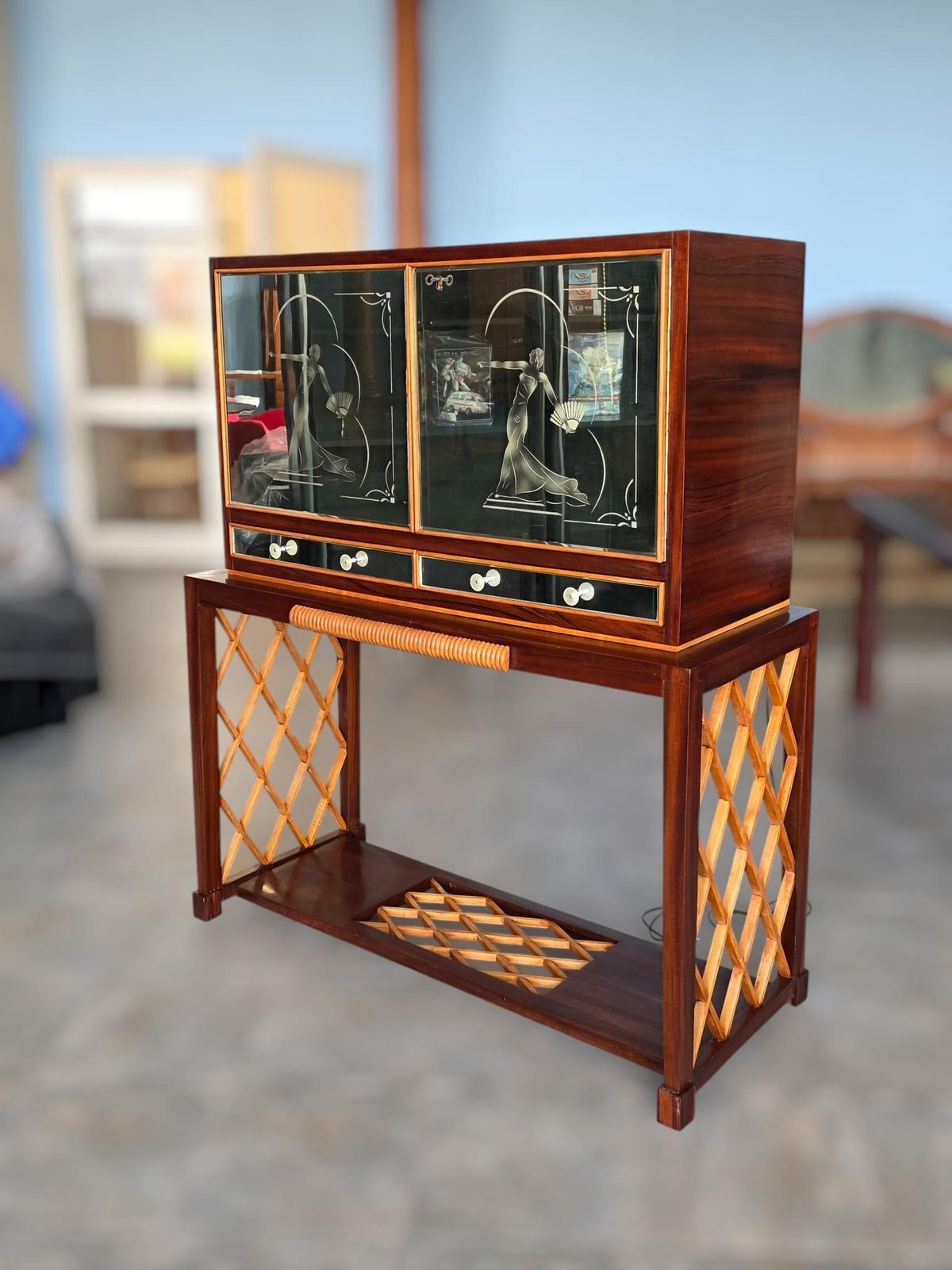photo furniture Italian Art Deco Rationalist Mirrored Sideboard Or Cabinet Bar, 1930s