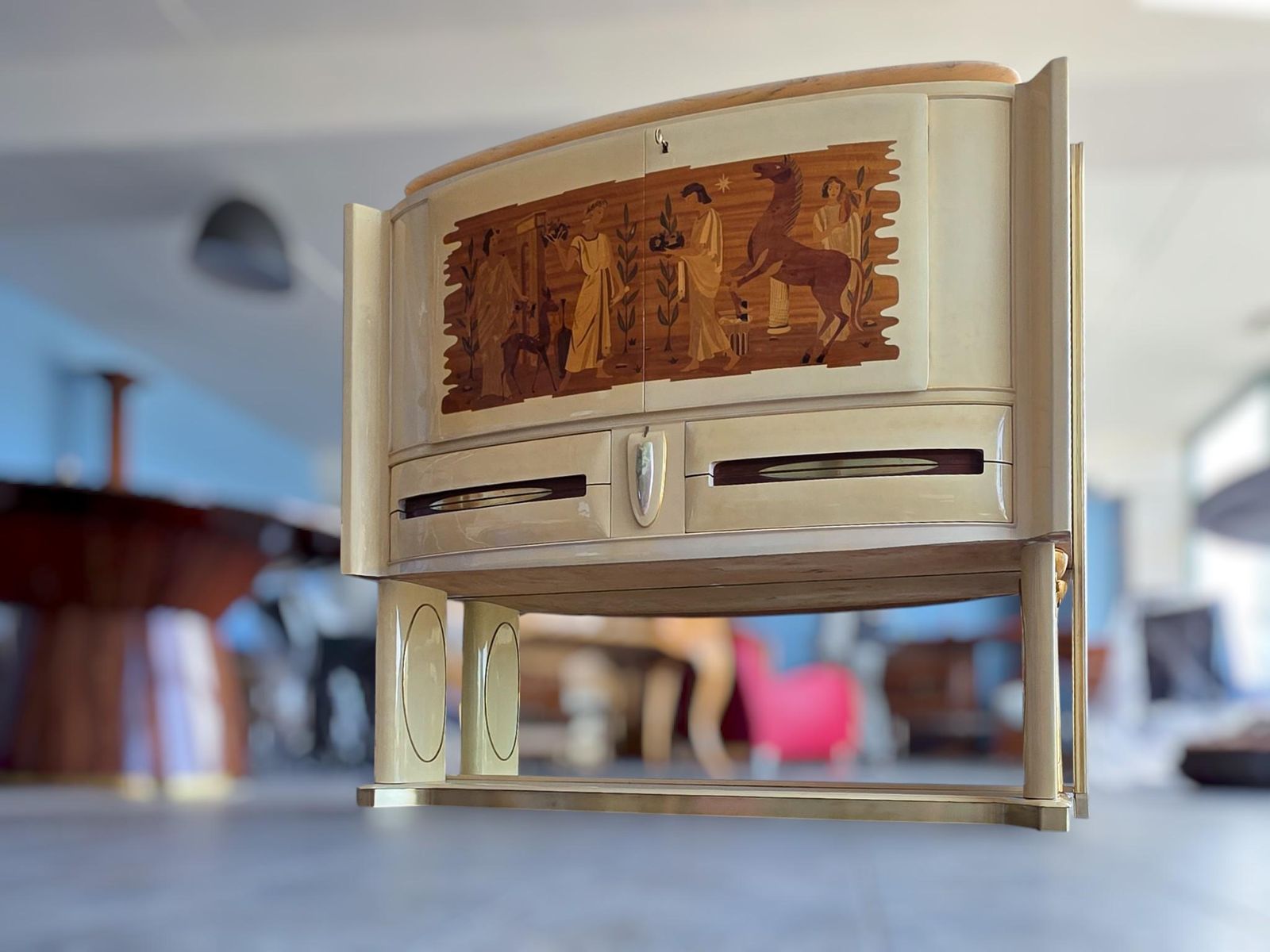 Italian Midcentury Parchement Sideboard Or Cabiner Bar Designed By Dassi, 1950s photo Furniture