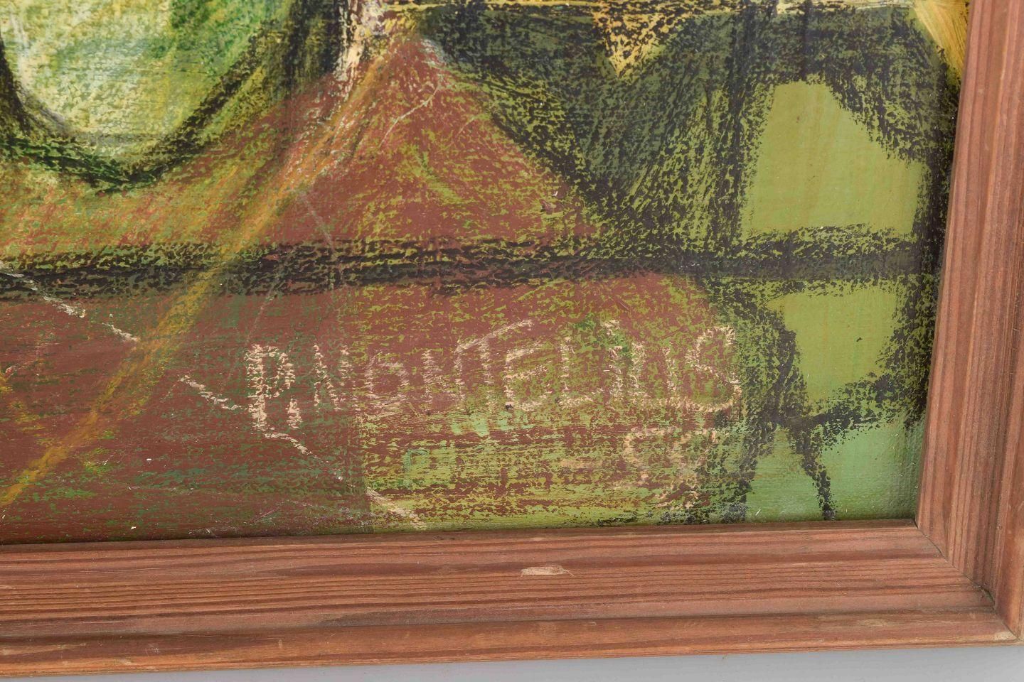 Pelle Montelius. Huile sur toile. Composition moderne avec figure et bouteille. photo Art