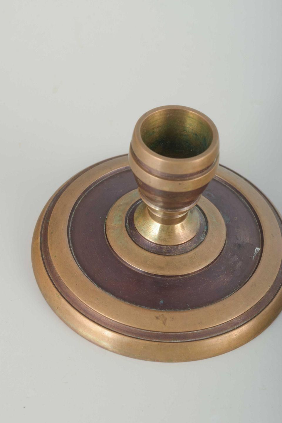 Cawa, Denmark. Two Solid Brass Candlesticks With Circular Base. Art Deco Style. photo for sale