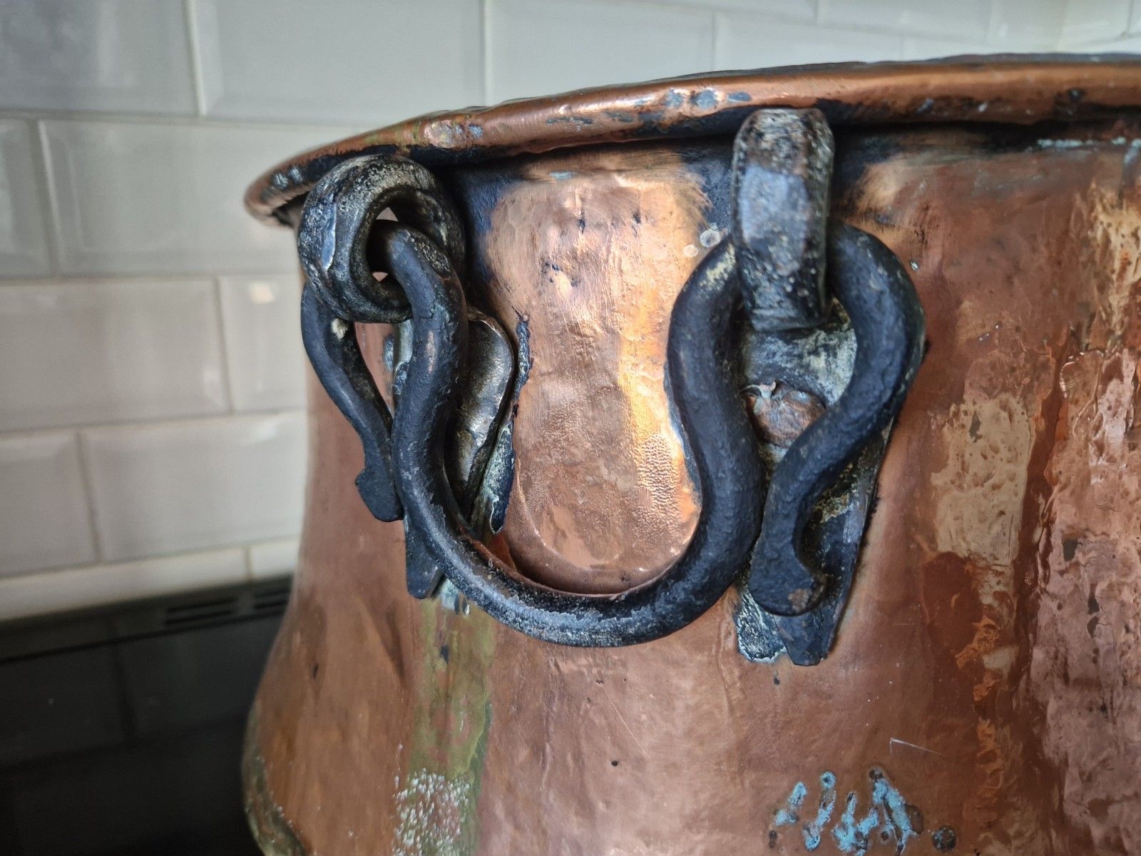 Antique Huge Large Copper And Cast Iron Cauldron Cooking Pot Planter Early 19th photo Garden Decor