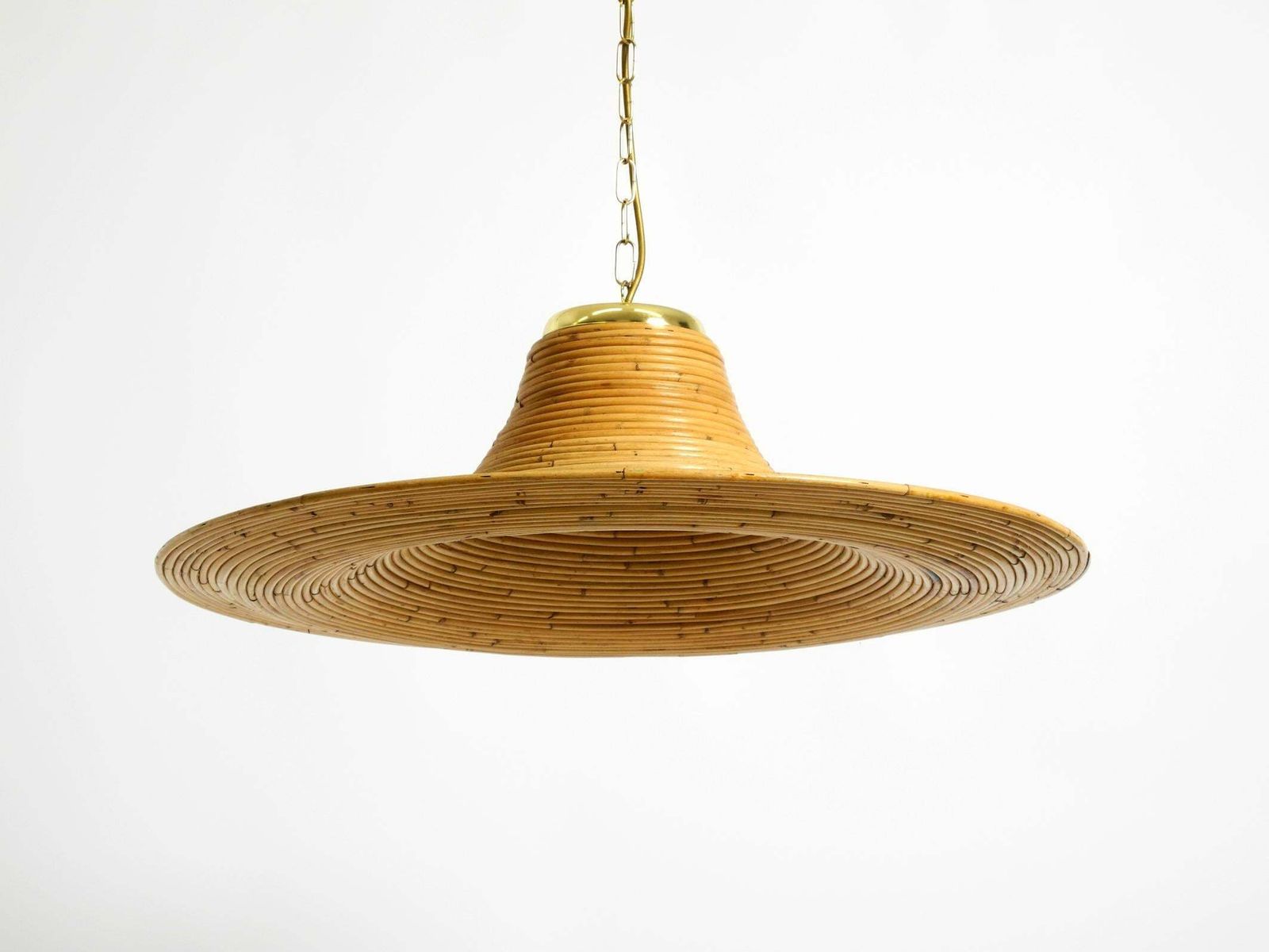 Beautiful, Large Italian 1970s Bright Bamboo Wood Ceiling Pendant Lamp photo Lighting