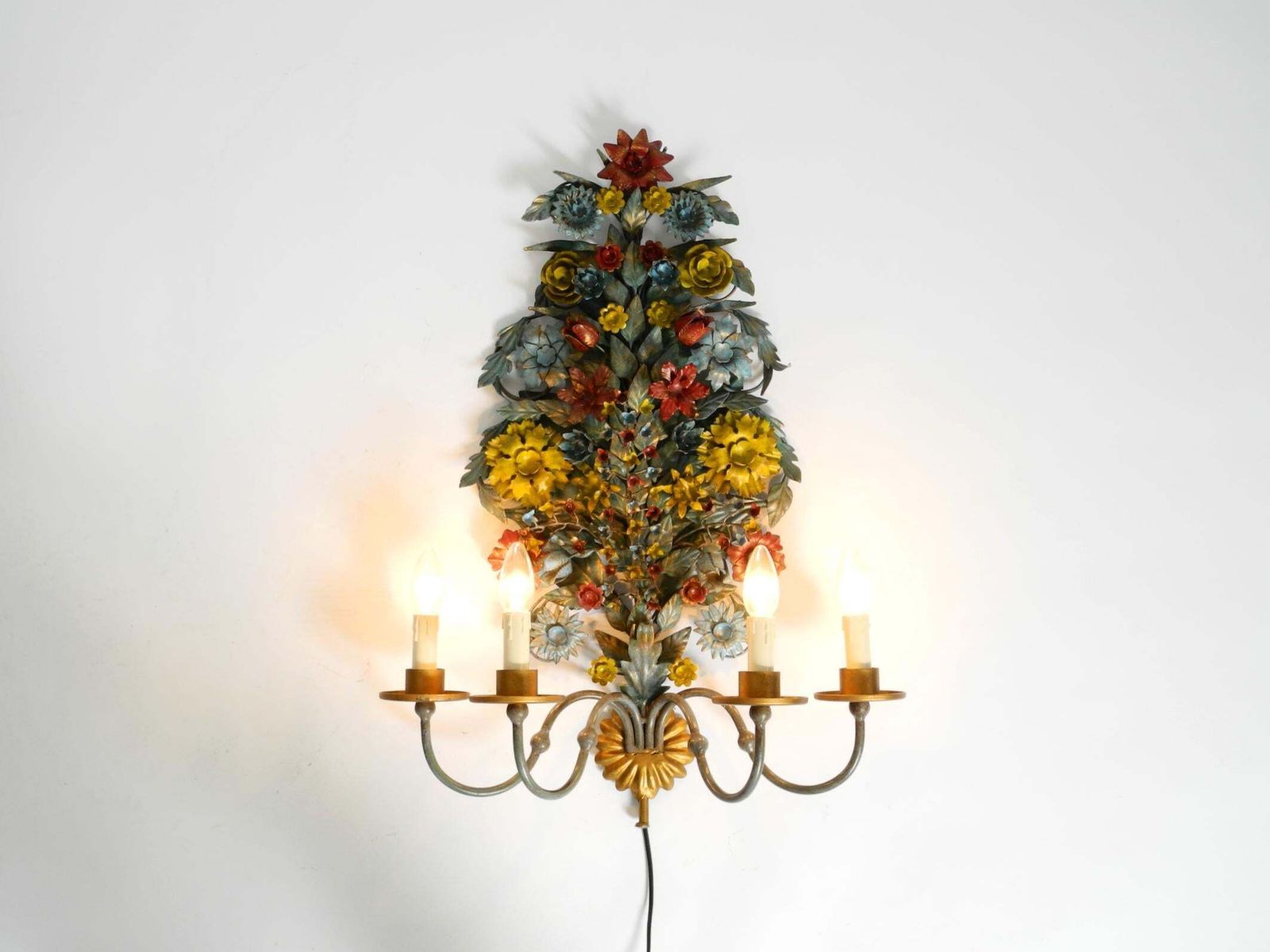 Huge, Beautiful 1960s Hand Painted And Gilded Metal Wall Lamp By Hans Möller photo 1593.0