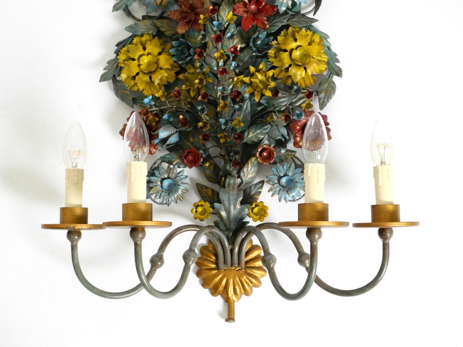 photo furniture Huge, Beautiful 1960s Hand Painted And Gilded Metal Wall Lamp By Hans Möller