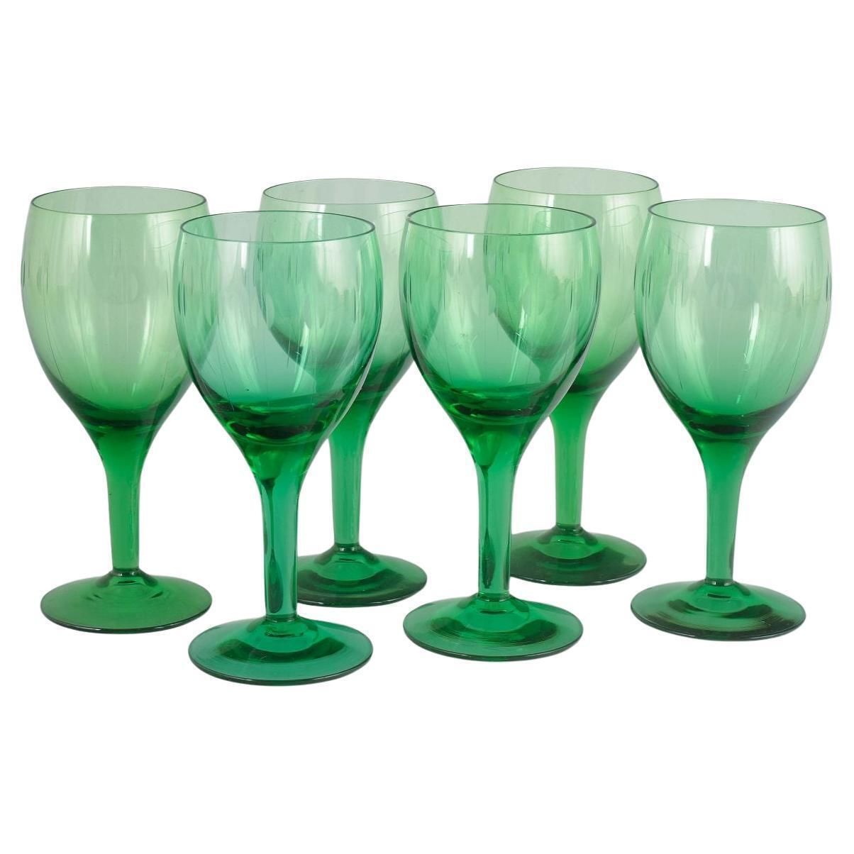 Per Lütken For Holmegaard. Kirsten Piil Series. 6 Wine Glasses In Green Glass.