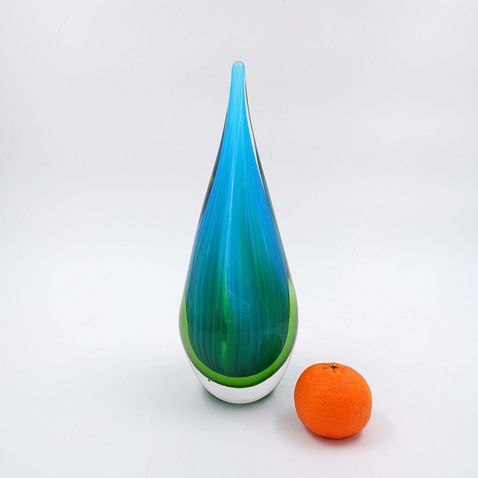 Art Glass Sculpture In The Shape Of A Teardrop In Shades Of Blue And Green photo vintage