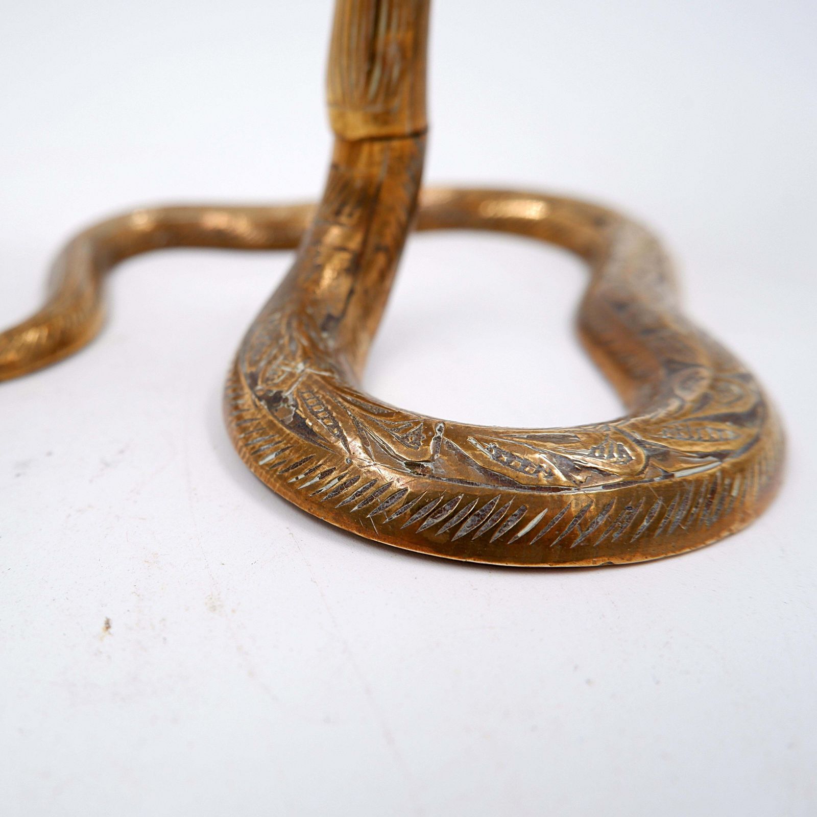 Pair Of Engraved Brass Cobra Candlesticks   Bohemian Style, 1960s photo Home Decor