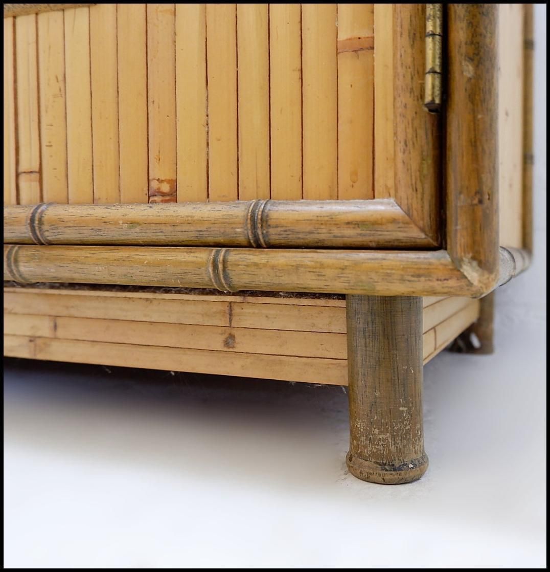 Bamboo Chest Of Drawers With 2 Doors And 2 Drawers   Brass Handles, Circa 1960. photo vintage