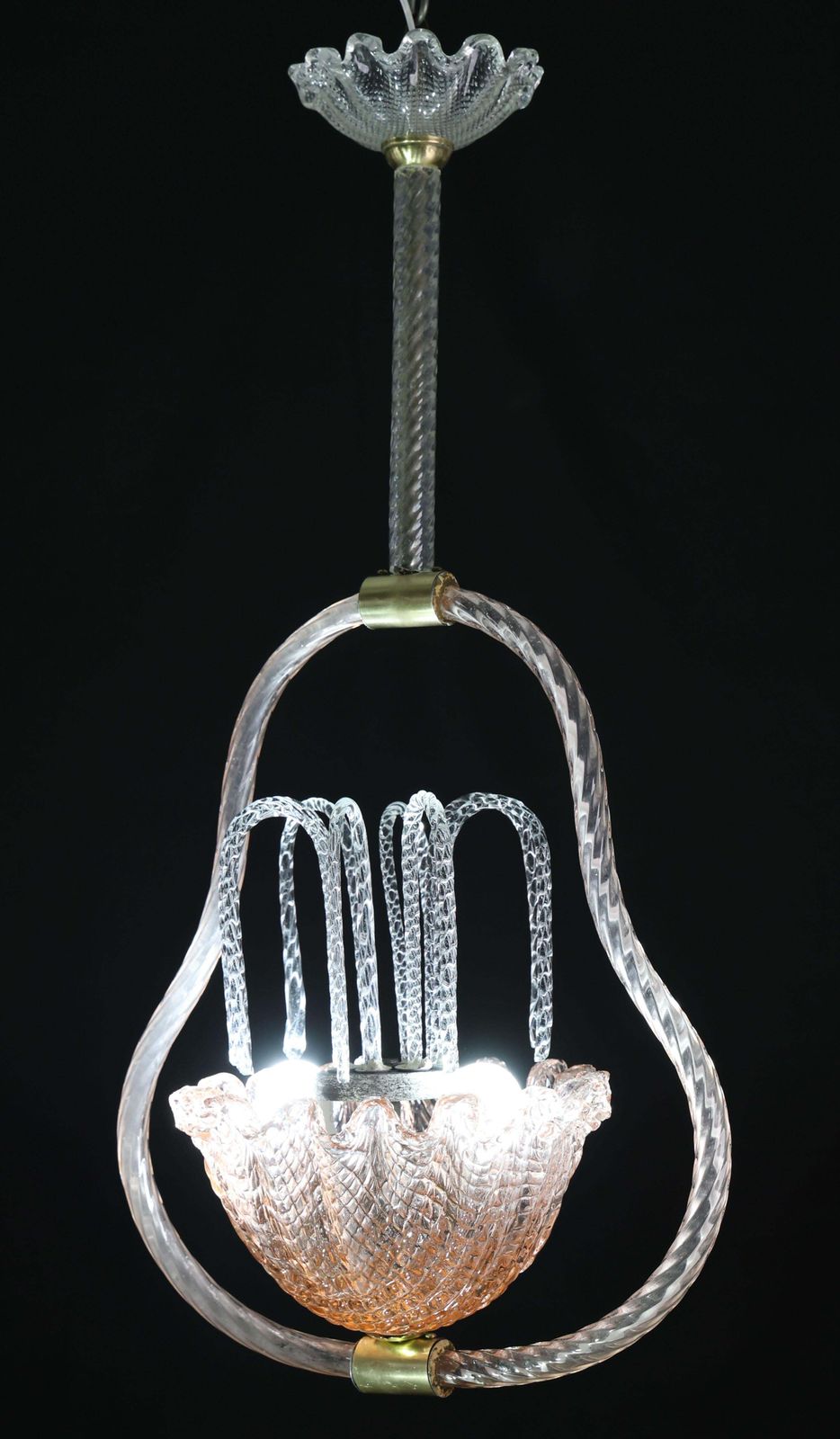 Charming Pink And Trasparent Murano Glass Chandelier By Barovier E Toso, 1950s photo for sale