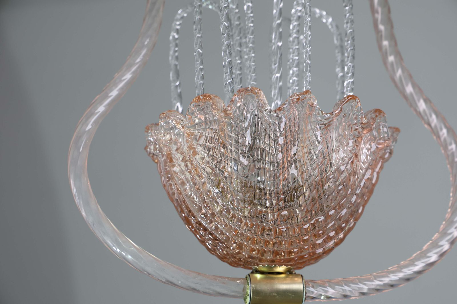 photo vinterior Charming Pink And Trasparent Murano Glass Chandelier By Barovier E Toso, 1950s