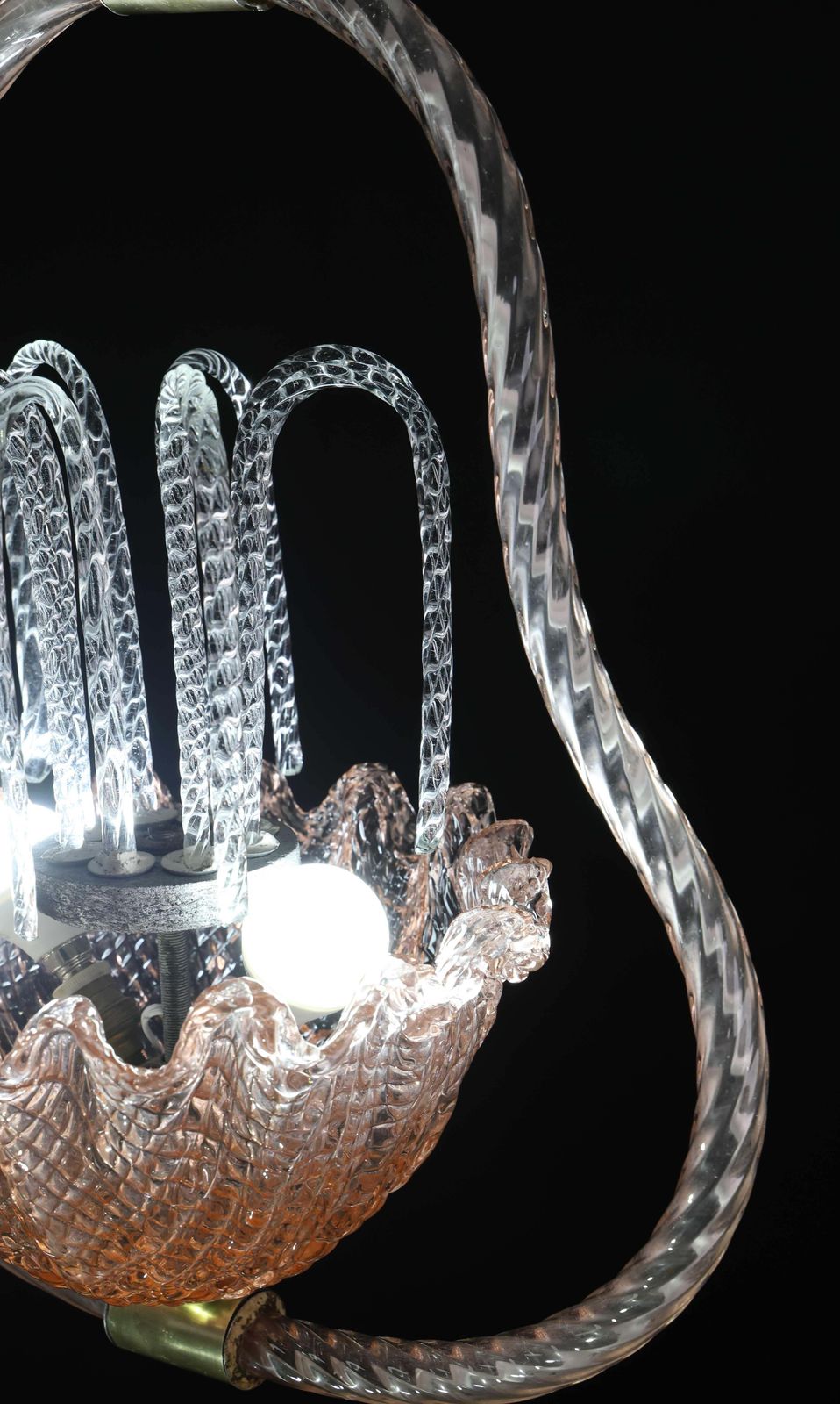 photo buy Charming Pink And Trasparent Murano Glass Chandelier By Barovier E Toso, 1950s
