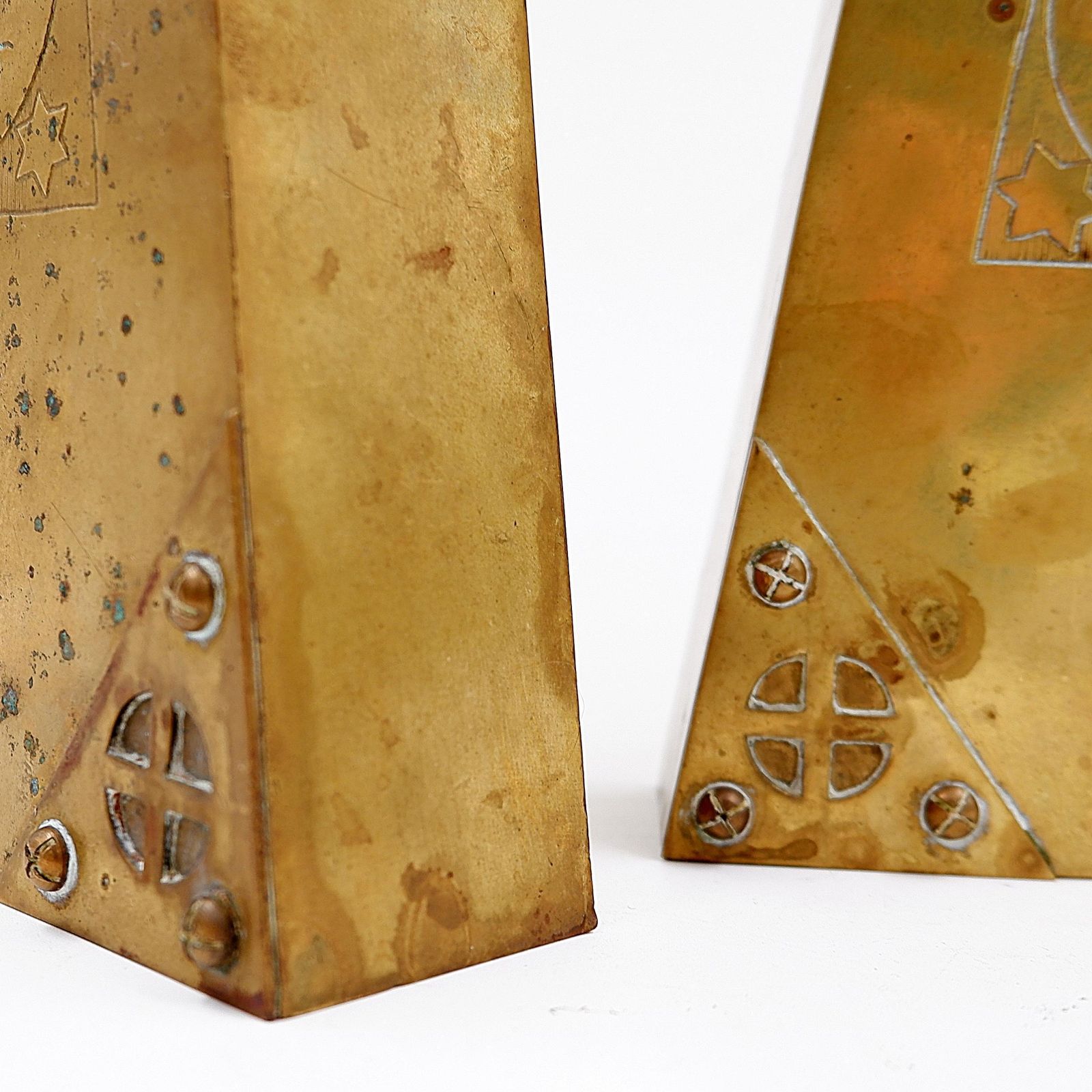 Pair Of Brass Brutalist Mantel Clock Fittings   20th photo Home Decor