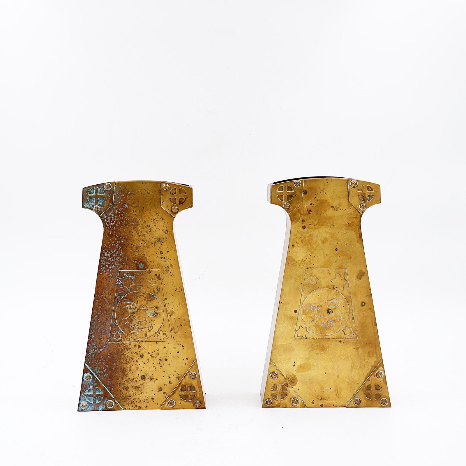 photo furniture Pair Of Brass Brutalist Mantel Clock Fittings   20th
