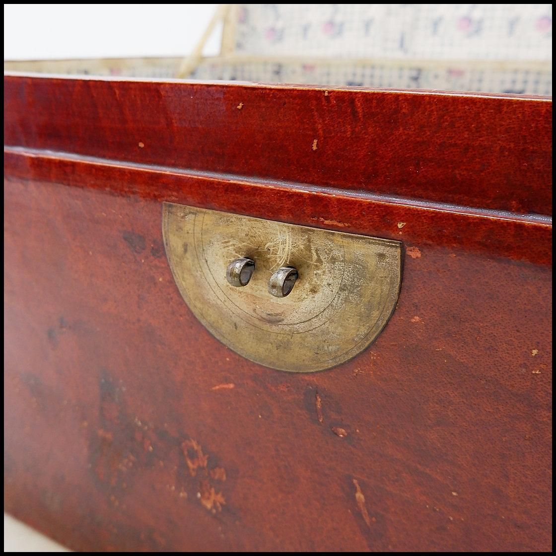 Early 20th Century Chinese Red Lacquered Leather Trunk photo vintage