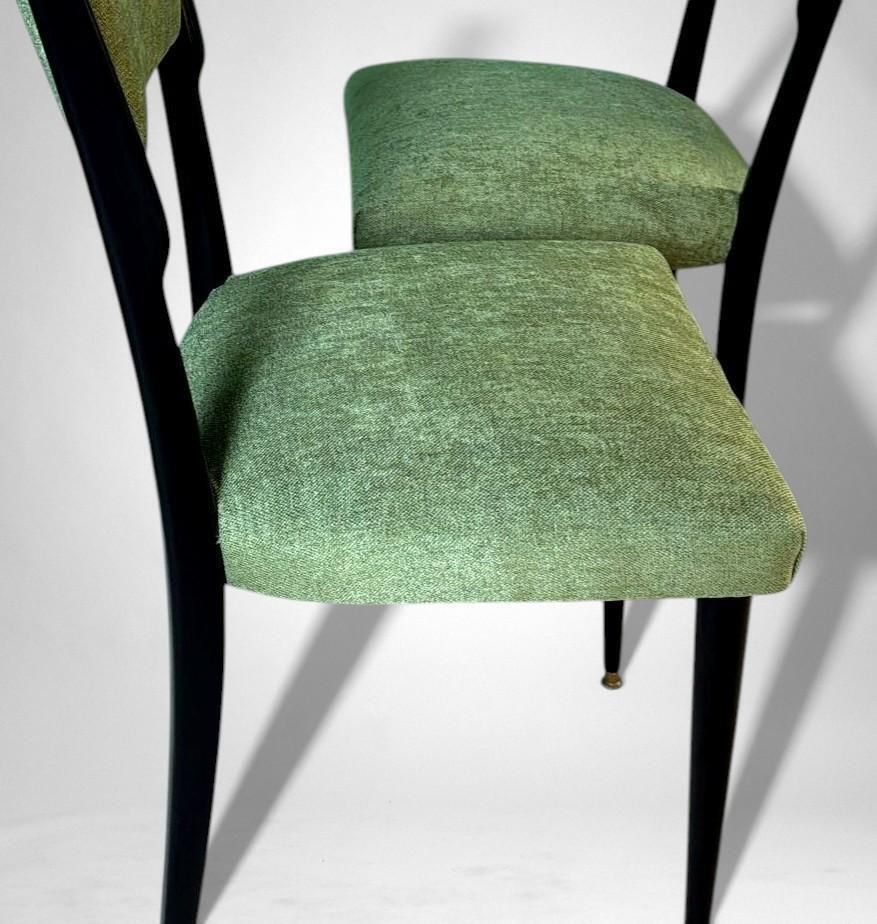 Ico Parisi Style – Set Of 6 Ebonized Wood Chairs With Green Upholstery photo buy