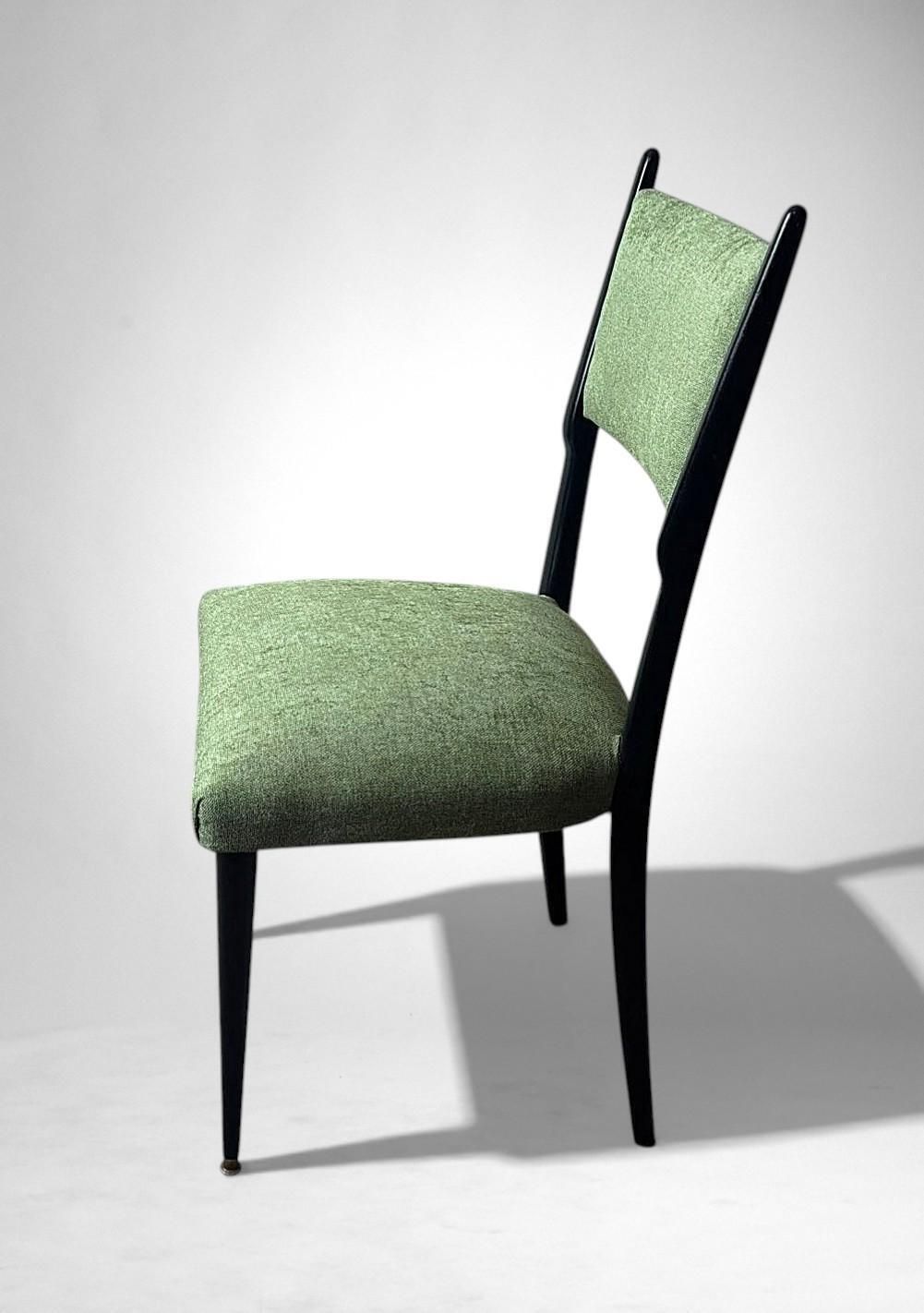 Furniture Ico Parisi Style – Set Of 6 Ebonized Wood Chairs With Green Upholstery photo