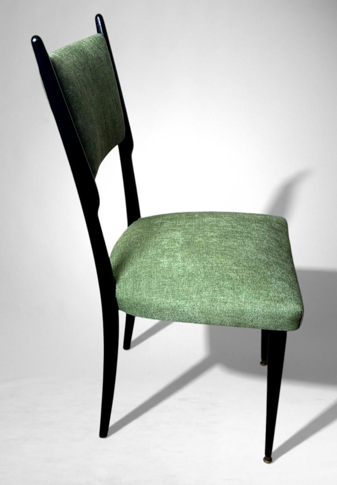 photo vintage Ico Parisi Style – Set Of 6 Ebonized Wood Chairs With Green Upholstery
