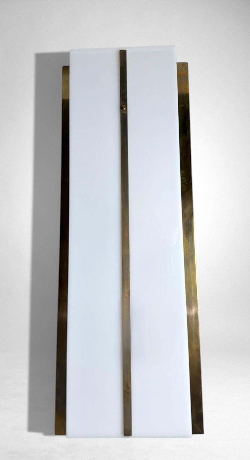 Romeo Rega Style Pair Of Large Italian Brass And Opaline Plexiglass Wall Sconces photo vinterior