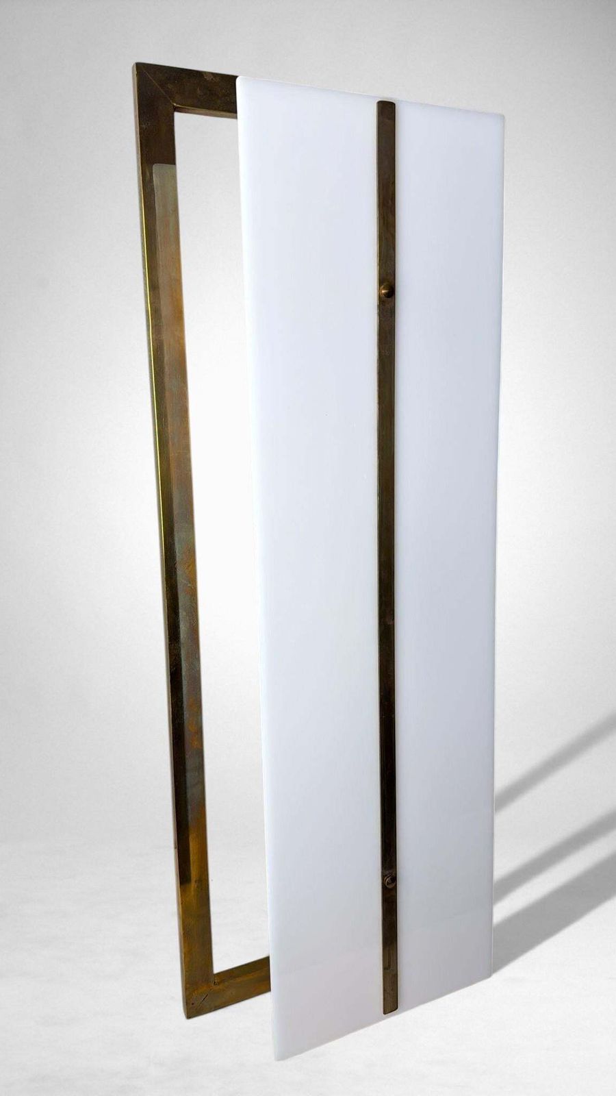photo furniture Romeo Rega Style Pair Of Large Italian Brass And Opaline Plexiglass Wall Sconces