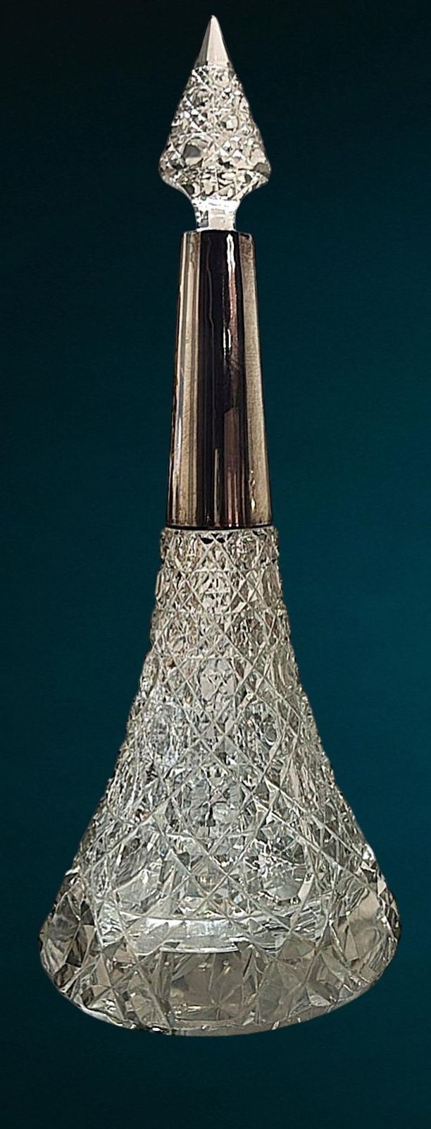 Biedermeier Large Bohemian Crystal Perfume Bottle With German Sterling Silver photo 1184.0