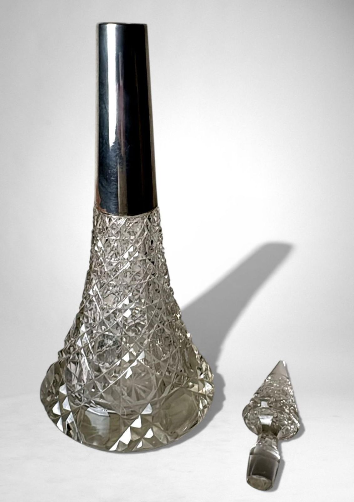 Biedermeier Large Bohemian Crystal Perfume Bottle With German Sterling Silver photo vinterior