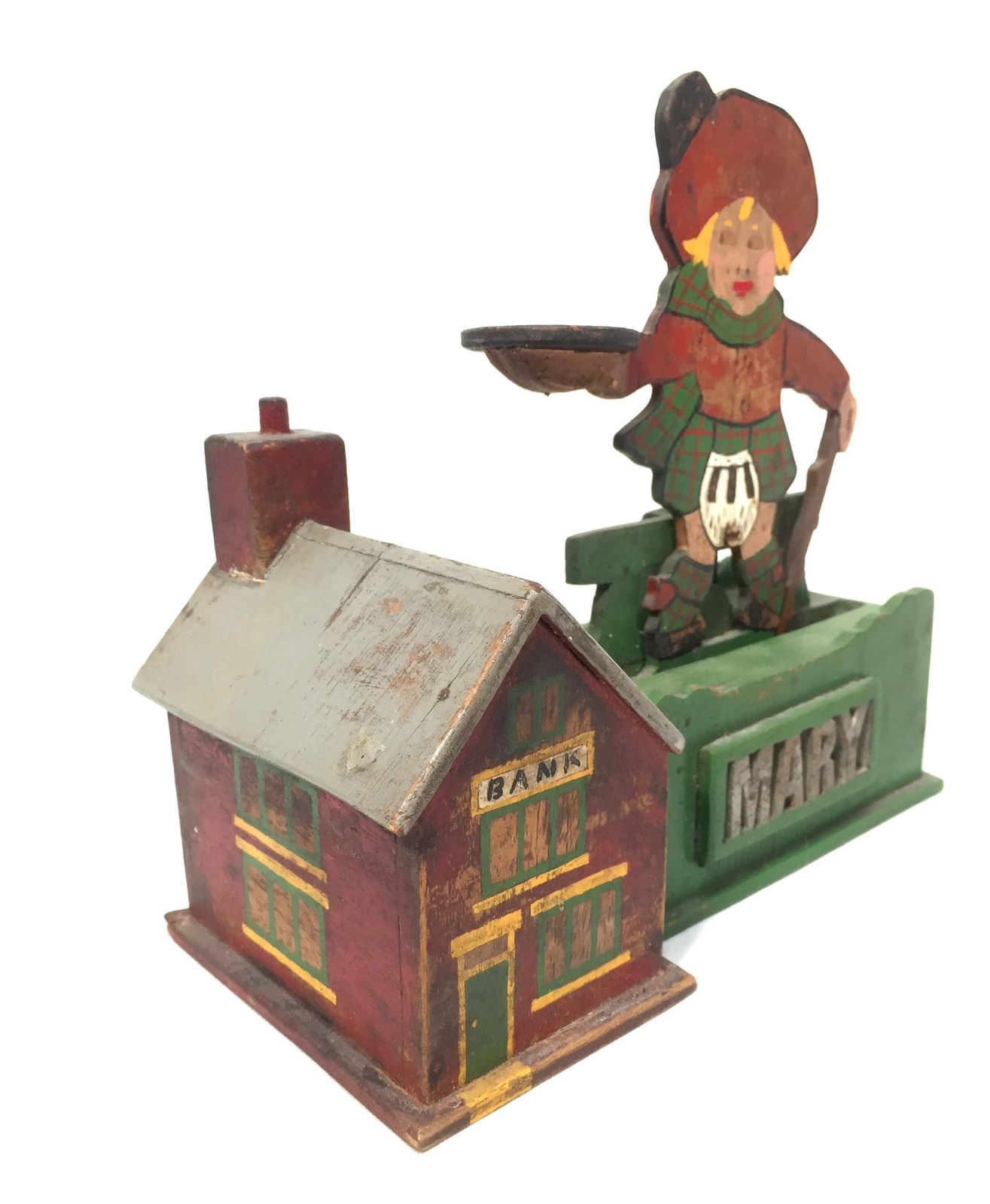 Antique Wooden Money Box / Collection Box Mary Queen Of Scots / Scottish Theme photo furniture