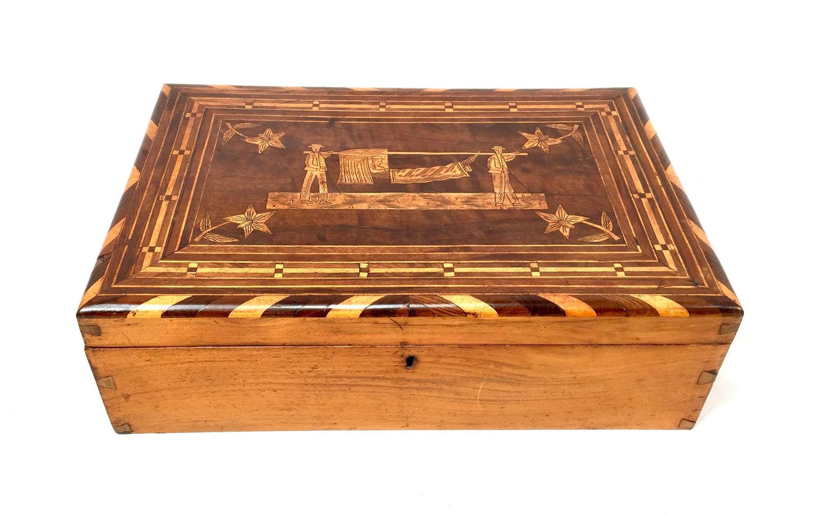 Antique Wooden Inlaid Ladies Sewing Box / Storage Work Box / Sewing Cabinet photo for sale