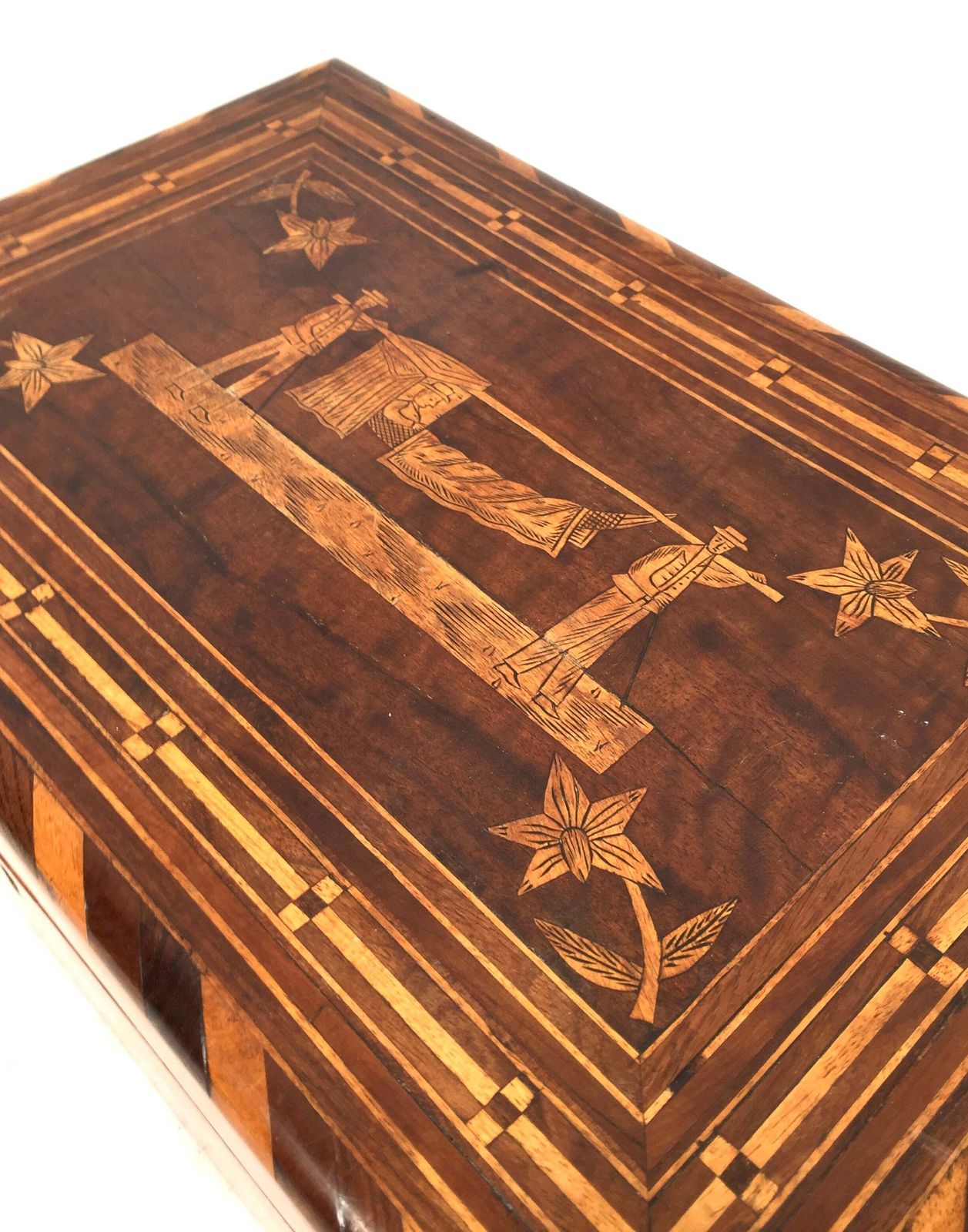 Antique Wooden Inlaid Ladies Sewing Box / Storage Work Box / Sewing Cabinet photo Home Decor
