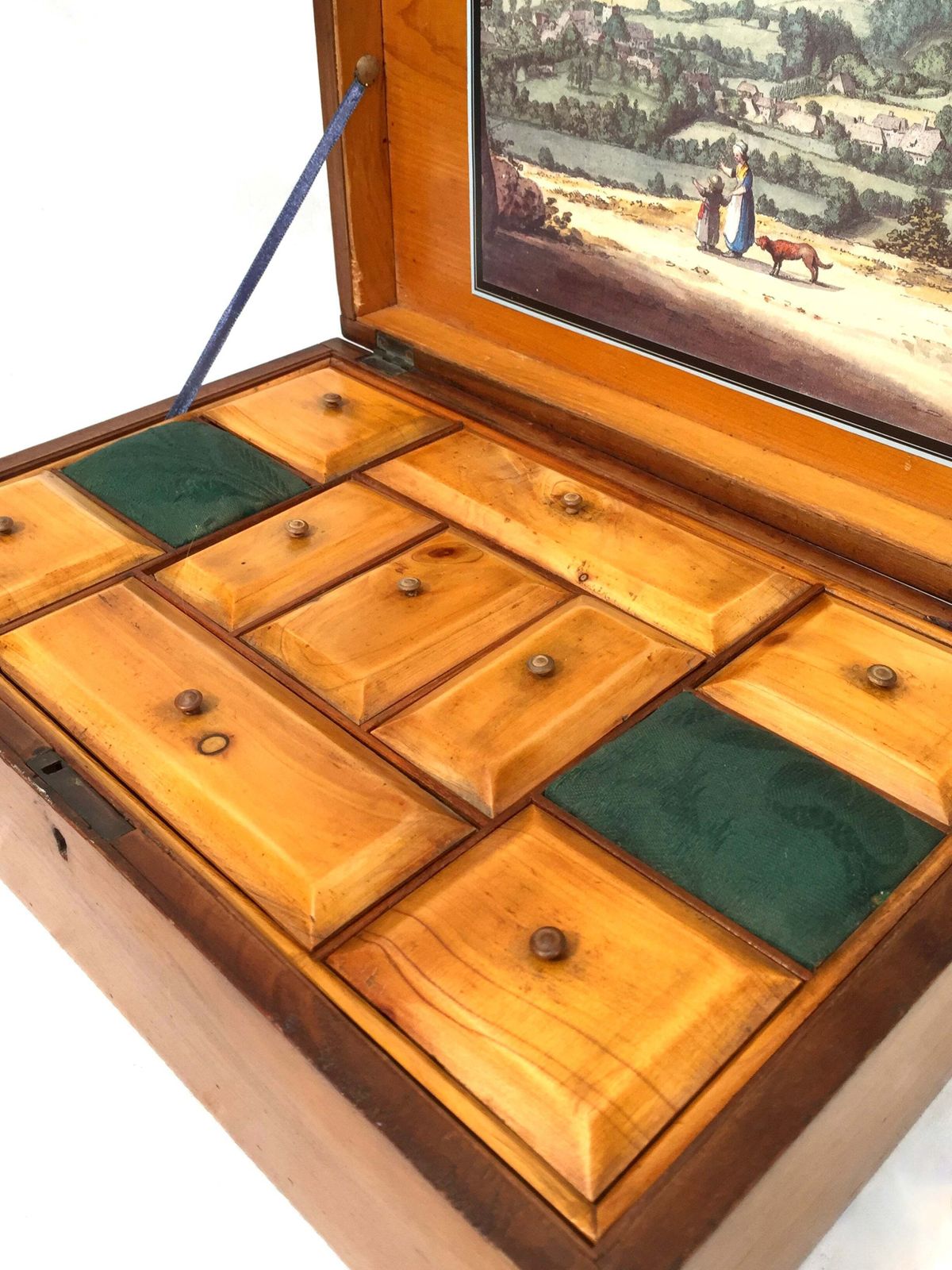 Antique Wooden Inlaid Ladies Sewing Box / Storage Work Box / Sewing Cabinet photo vintage
