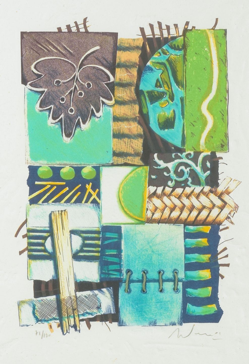 Alain Soucasse. Composition With Geometric And Organic Forms. Lithograph/Paper