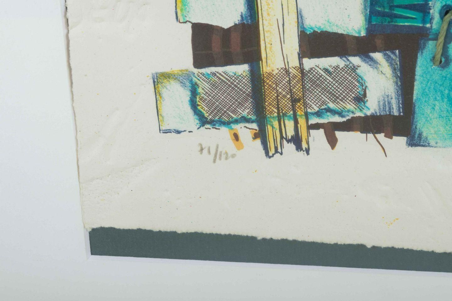 Alain Soucasse. Composition With Geometric And Organic Forms. Lithograph/Paper photo Art