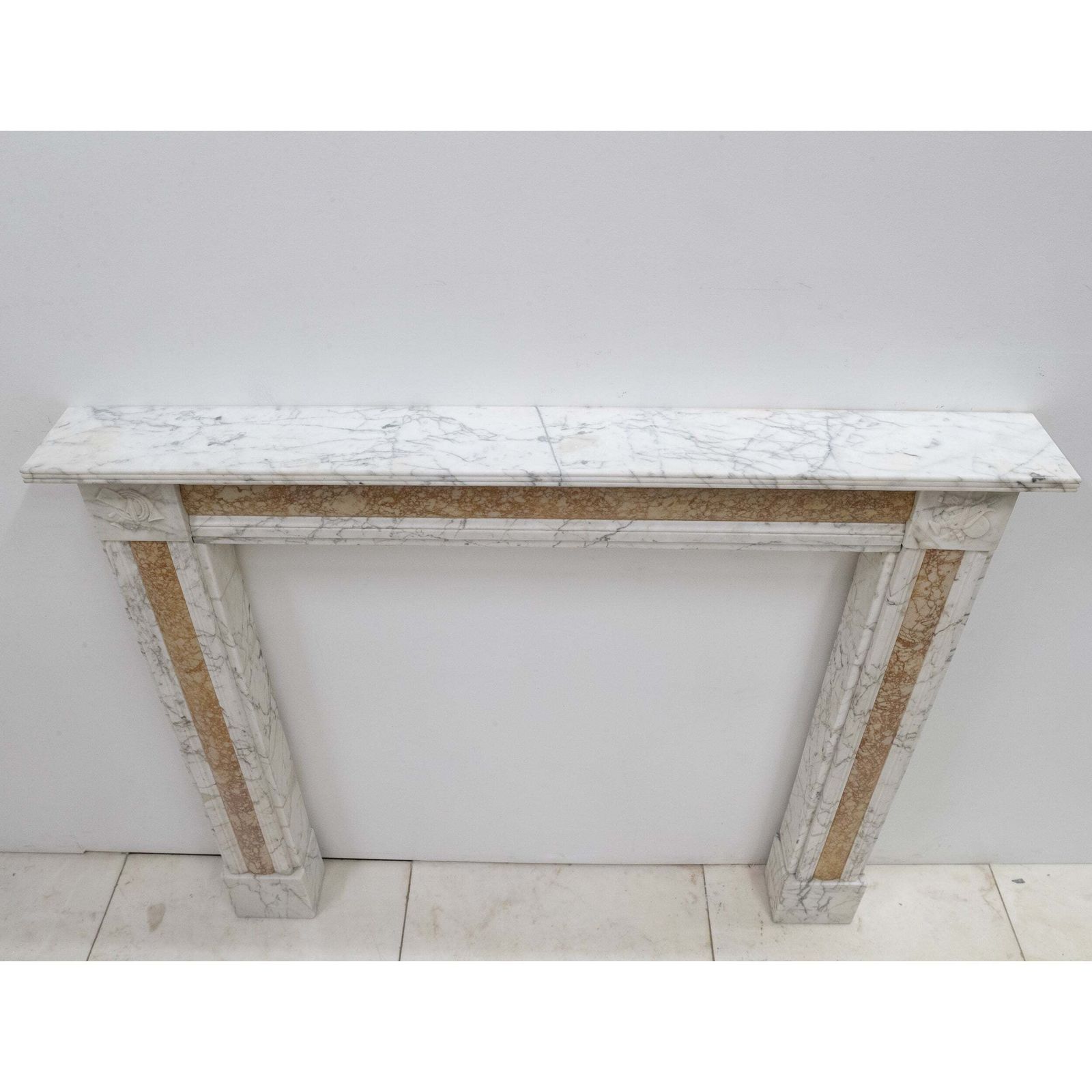 Regency Carrara Marble Fireplace Surround With Brocatelle Inlay photo buy