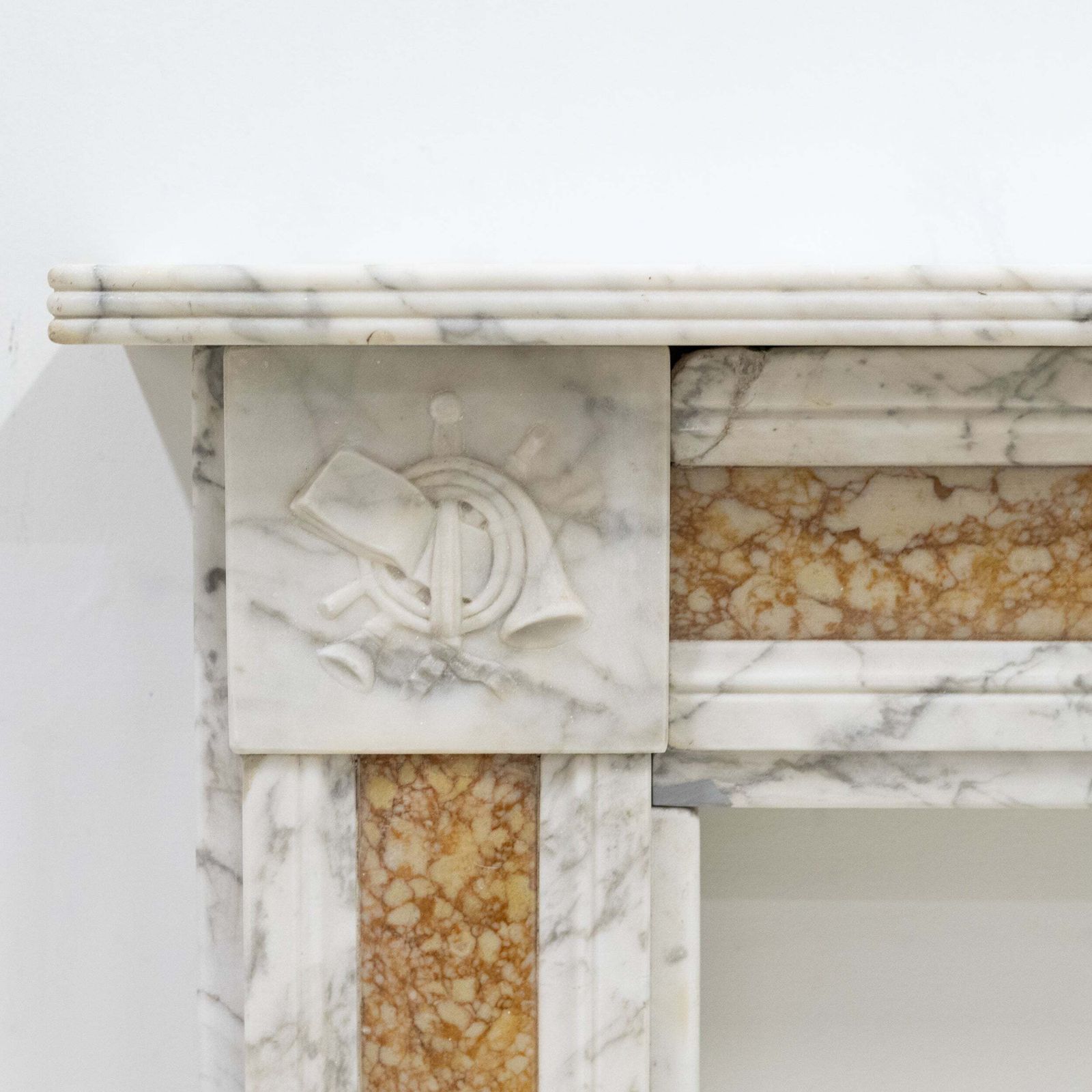 Regency Carrara Marble Fireplace Surround With Brocatelle Inlay photo vintage