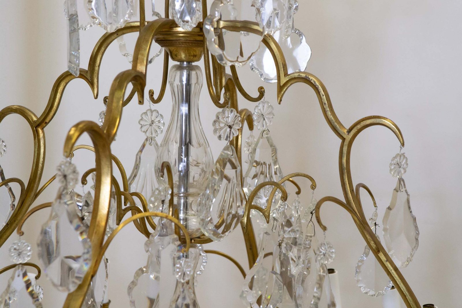 Lighting Monumental 16 Arm French Louis XV Style Gilt Brass & Crystal Chandelier photo