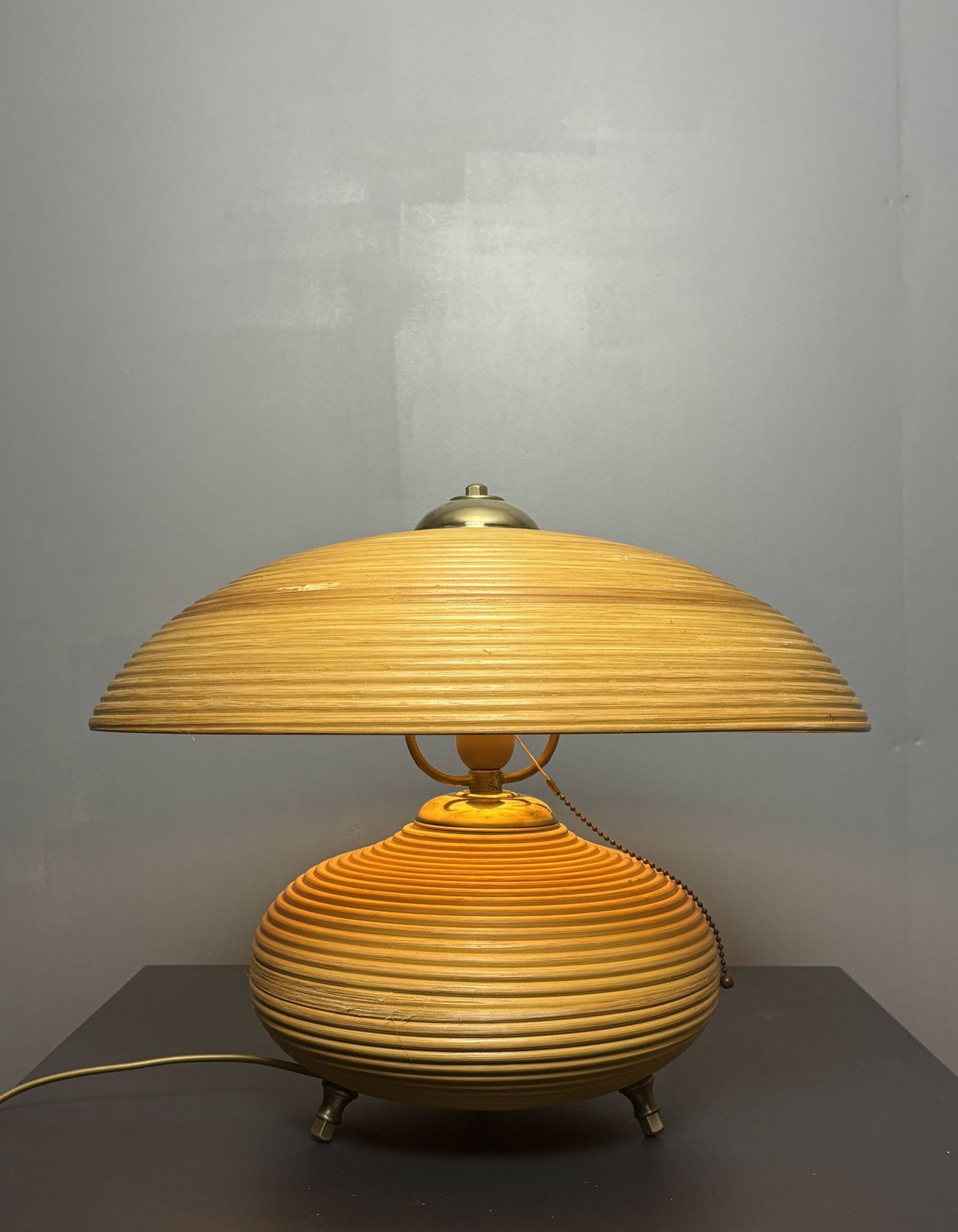 Pencil Reed Rattan Bamboo And Brass Mushroom Table Lamp, Italy, 1970s photo furniture