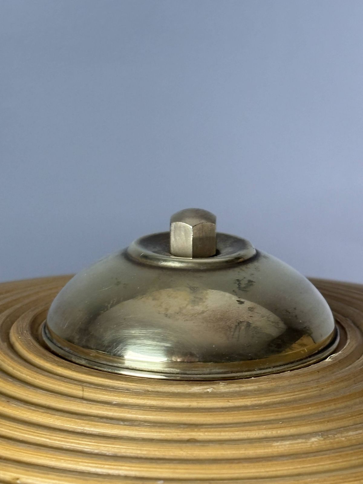 photo vinterior Pencil Reed Rattan Bamboo And Brass Mushroom Table Lamp, Italy, 1970s