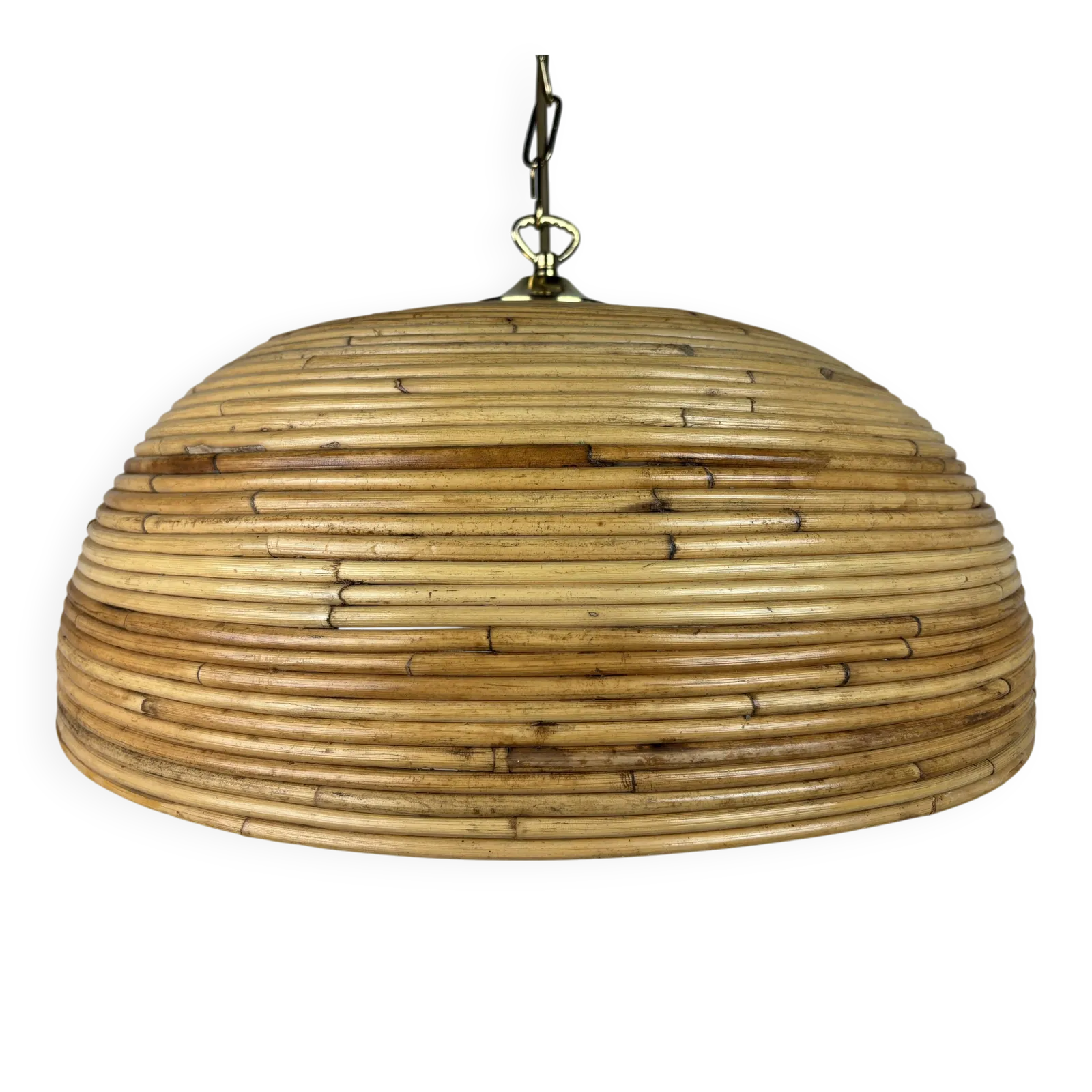 Suspension mid-century en jonc, rotin, bambou et laiton,