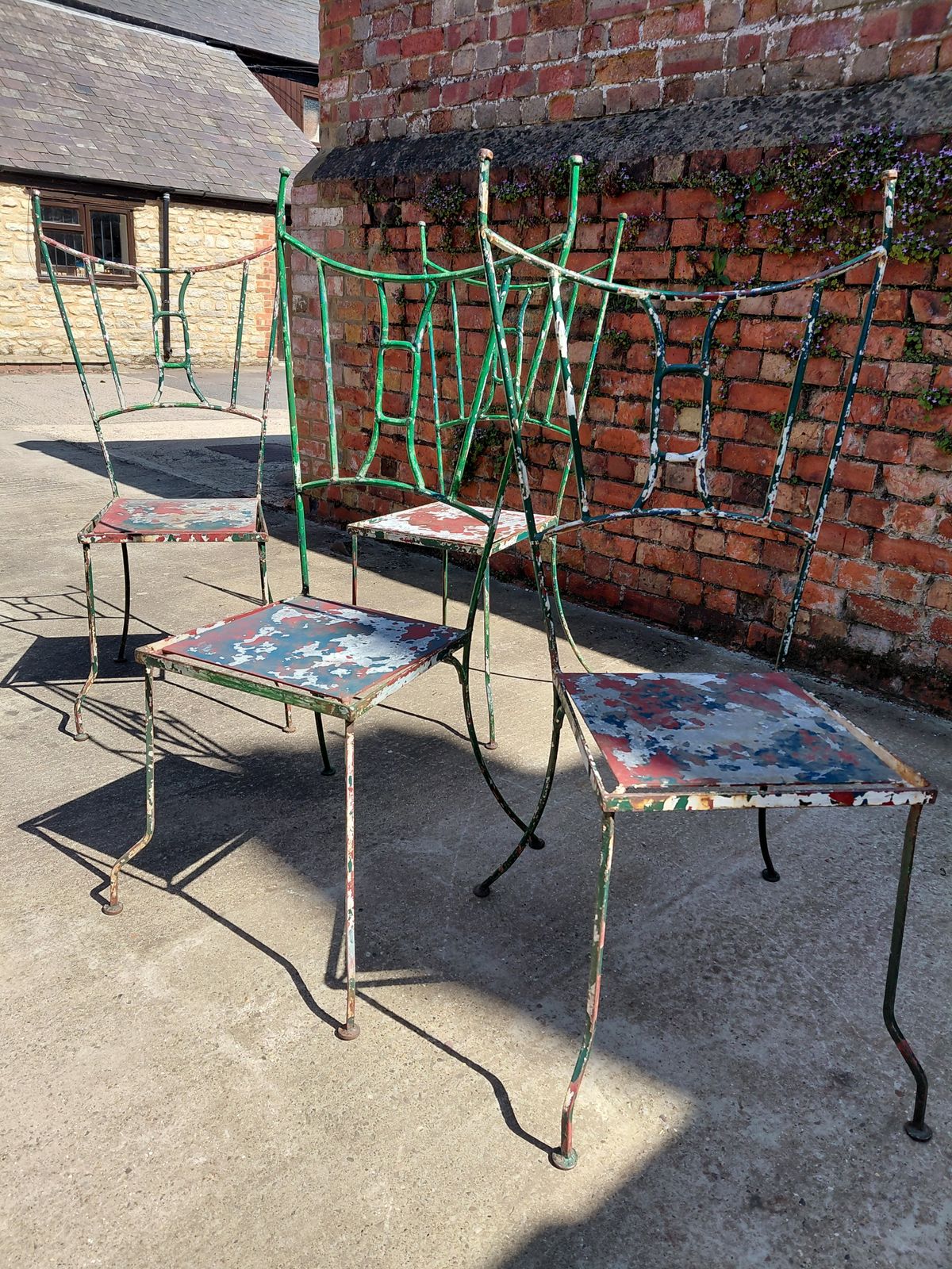 Set Of 4 French Sculptural Hand Forged Wrought Iron Garden Chairs photo Garden Furniture