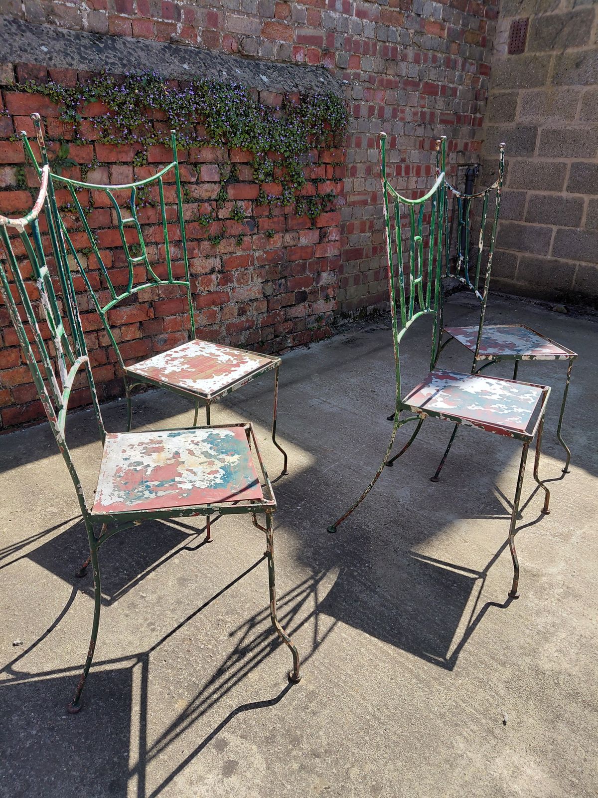 Set Of 4 French Sculptural Hand Forged Wrought Iron Garden Chairs photo 695.0