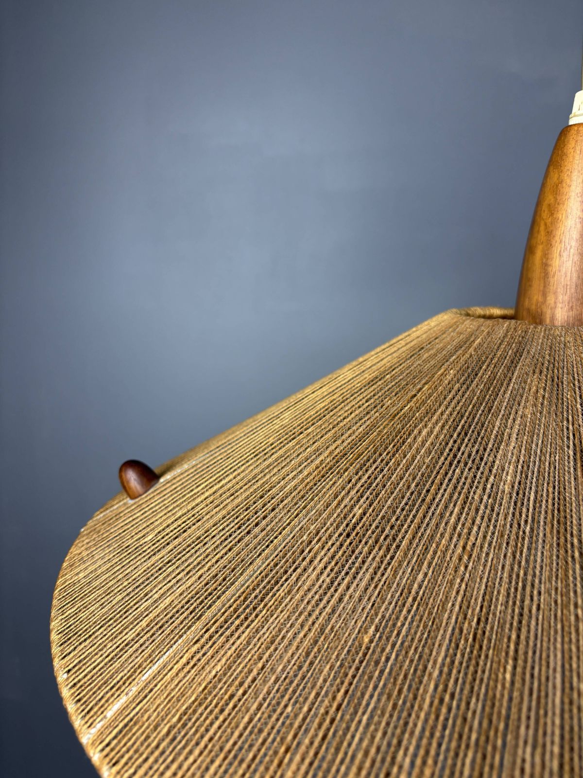 photo furniture Large Mid Century Teak And Sisal Cord Pendant From Temde Leuchten,