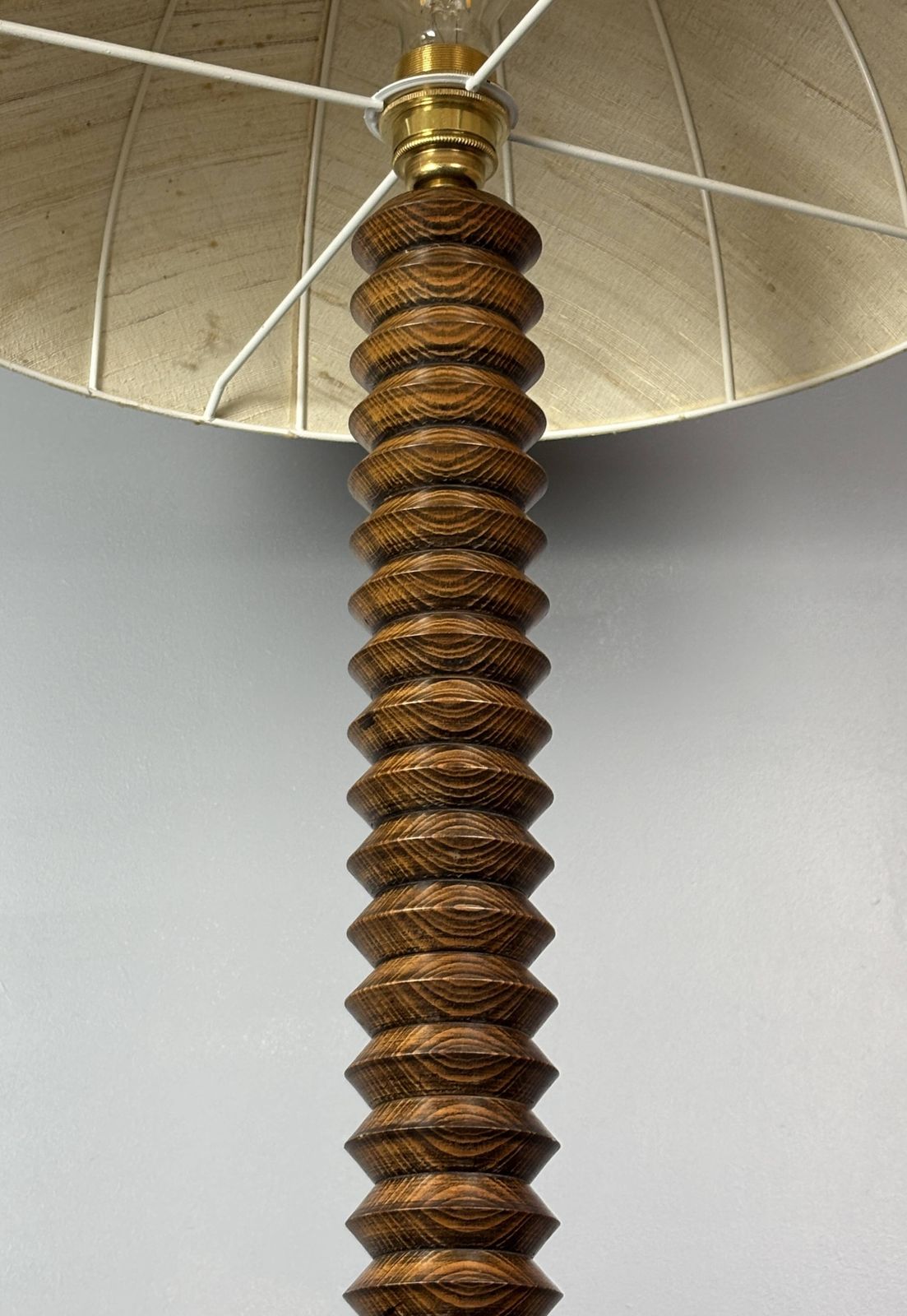 Large 95 Cm Midcentury Brutalist Wood Turned Mushroom Table Lamp, 1950s photo buy