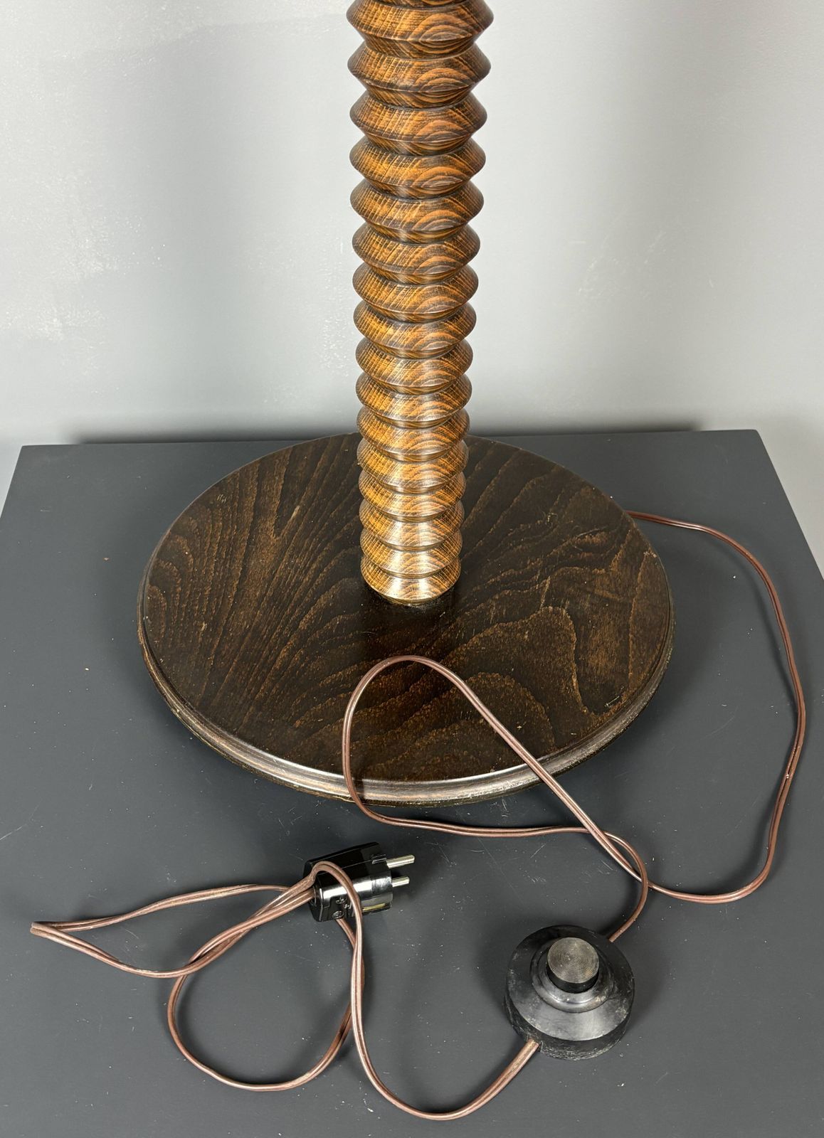 Lighting Large 95 Cm Midcentury Brutalist Wood Turned Mushroom Table Lamp, 1950s photo