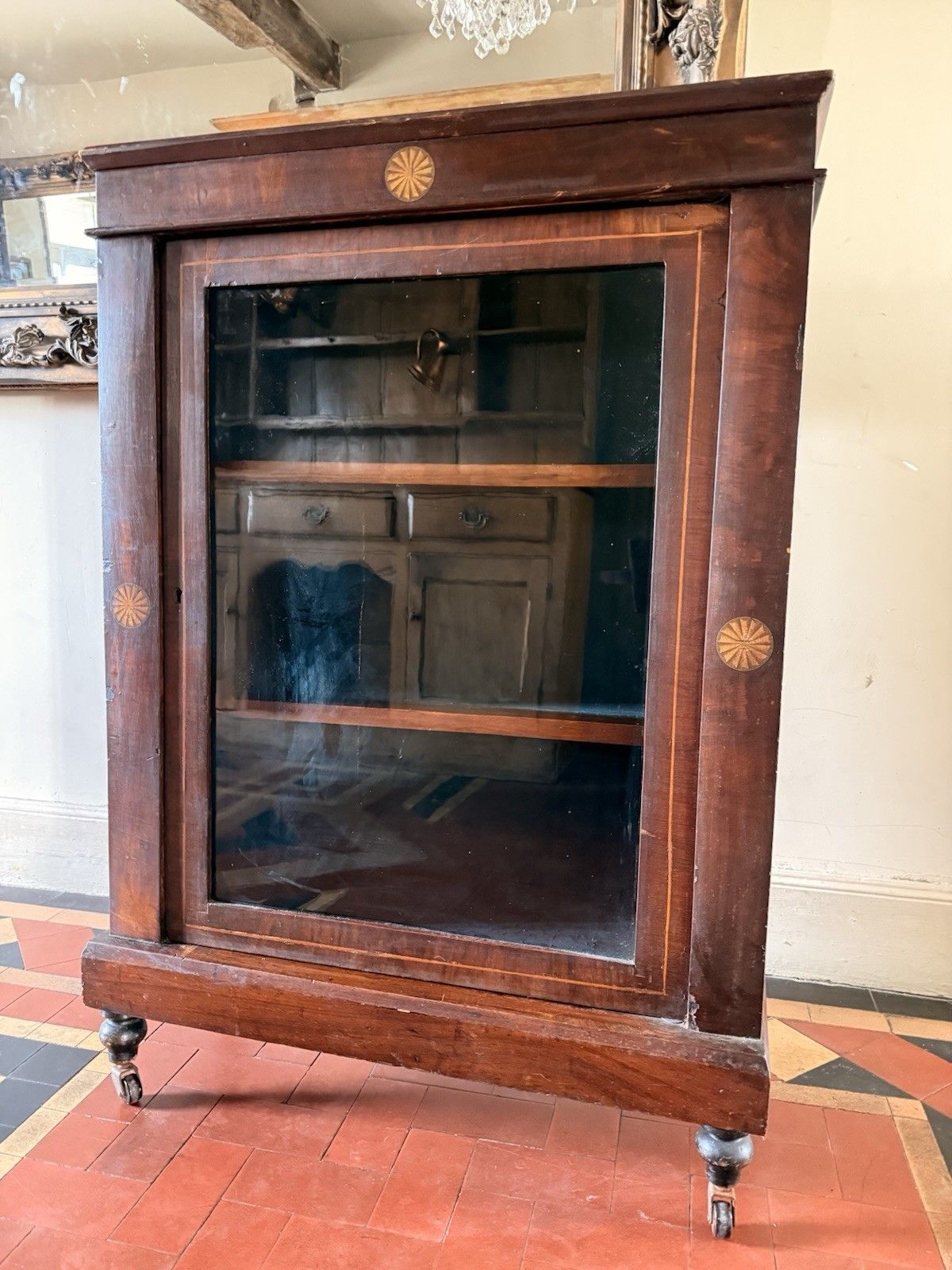 Antique Mahogany Inlaid Victorian Glass Drinks Pier Cabinet