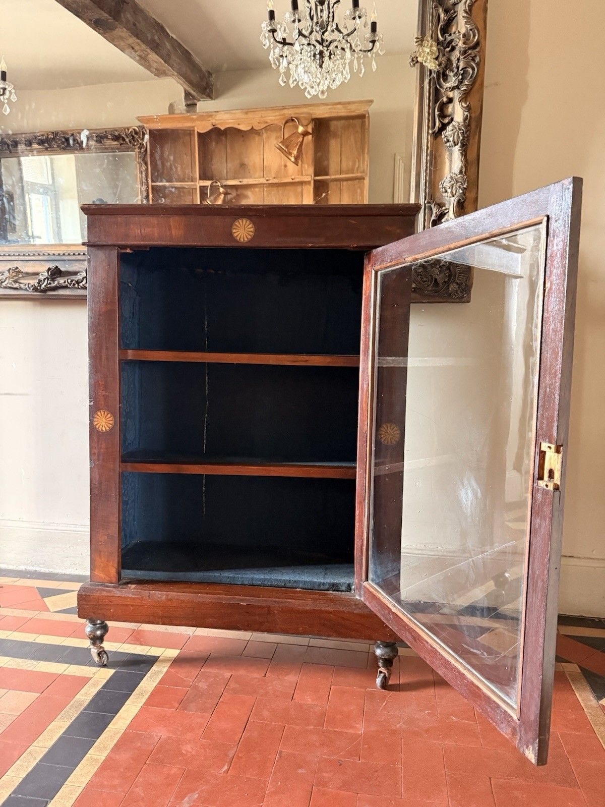 Antique Mahogany Inlaid Victorian Glass Drinks Pier Cabinet photo vinterior